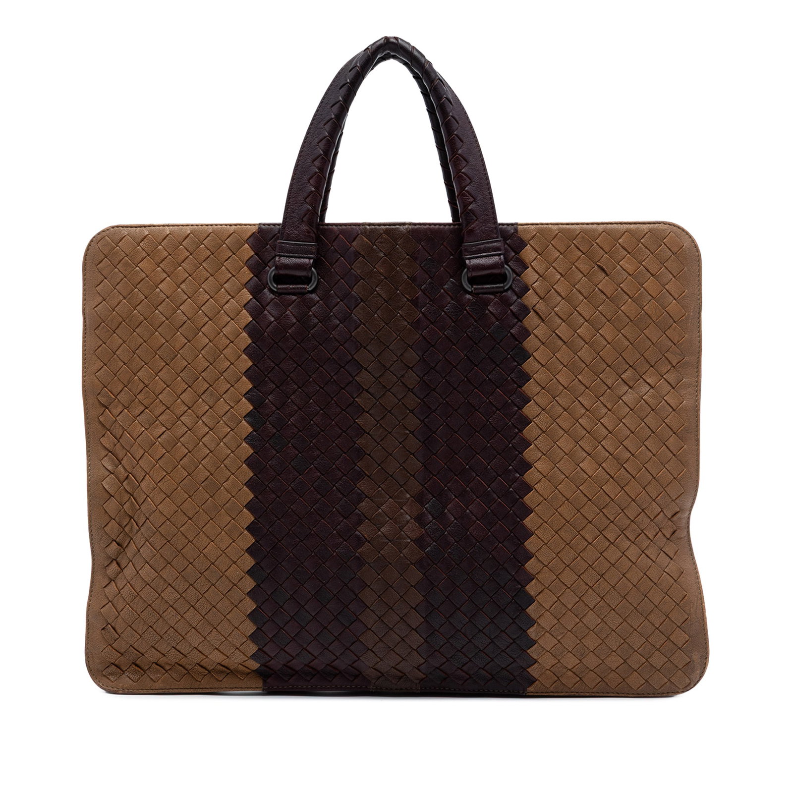 Bottega Veneta woven leather briefcase with top zip and flat handles: Bottega Veneta woven leather briefcase with top zip and flat handles This Bottega Veneta Nappa Intrecciato Club Fume Briefcase is crafted in Italy from woven leather in a sophisticated brown tone. The