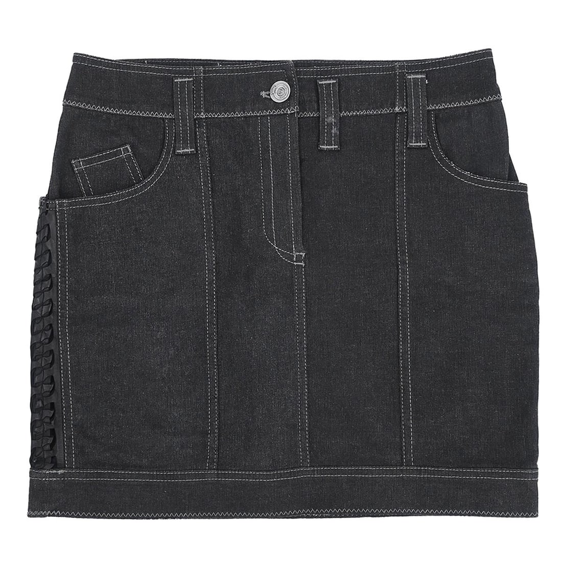 Christian Dior black denim mini skirt women's size 40: Christian Dior black denim mini skirt women's size 40 Christian Dior black denim skirt in regular women's size 40. It features a button closure, short length, and a casual style, with three exterior p