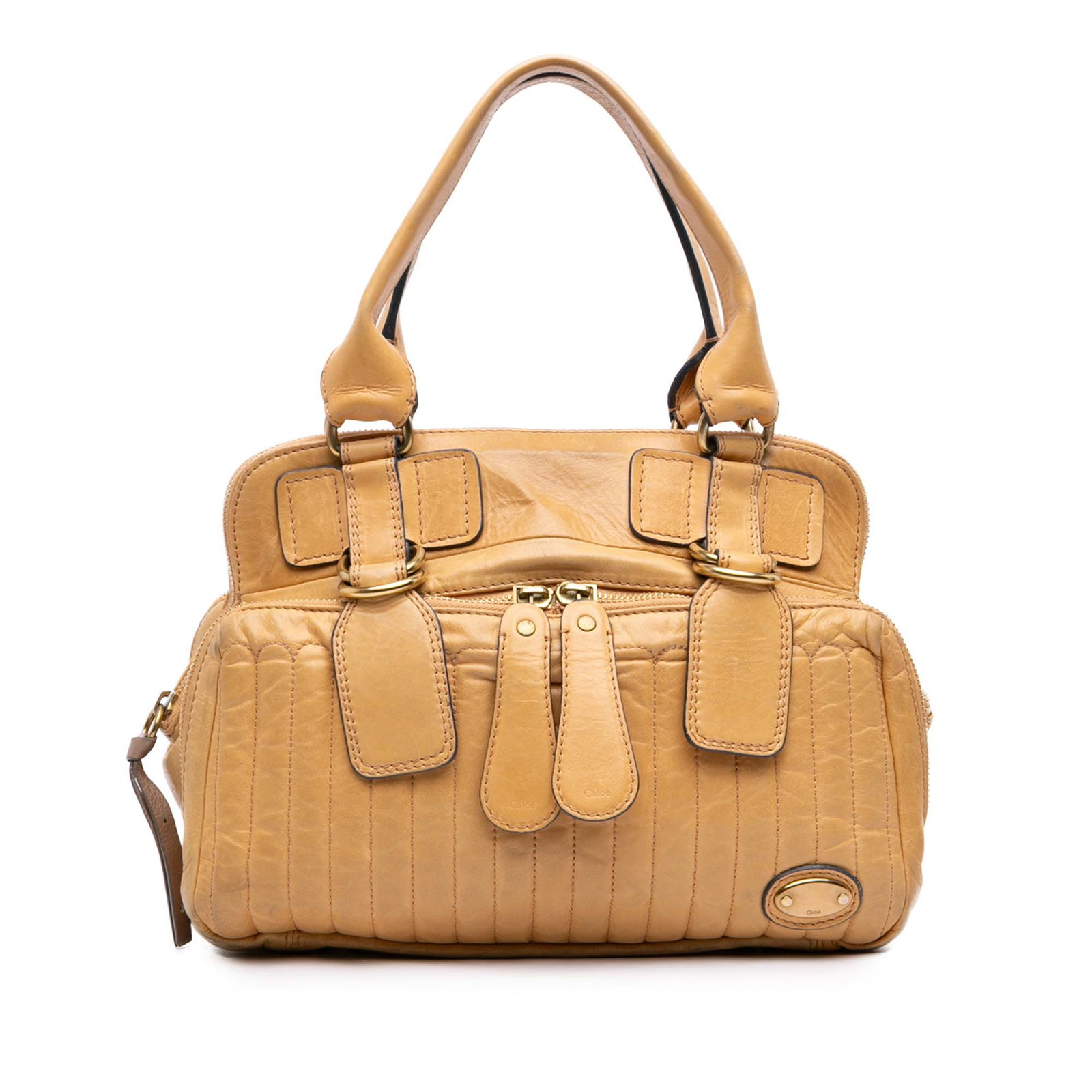 Chloe Bay Tote Brown Quilted Calfskin Leather Handbag: Chloe Bay Tote Brown Quilted Calfskin Leather Handbag Chloe Bay tote in quilted calfskin leather with flat leather handles, a top zip closure, exterior zip pockets, and an interior zip pocket. Include