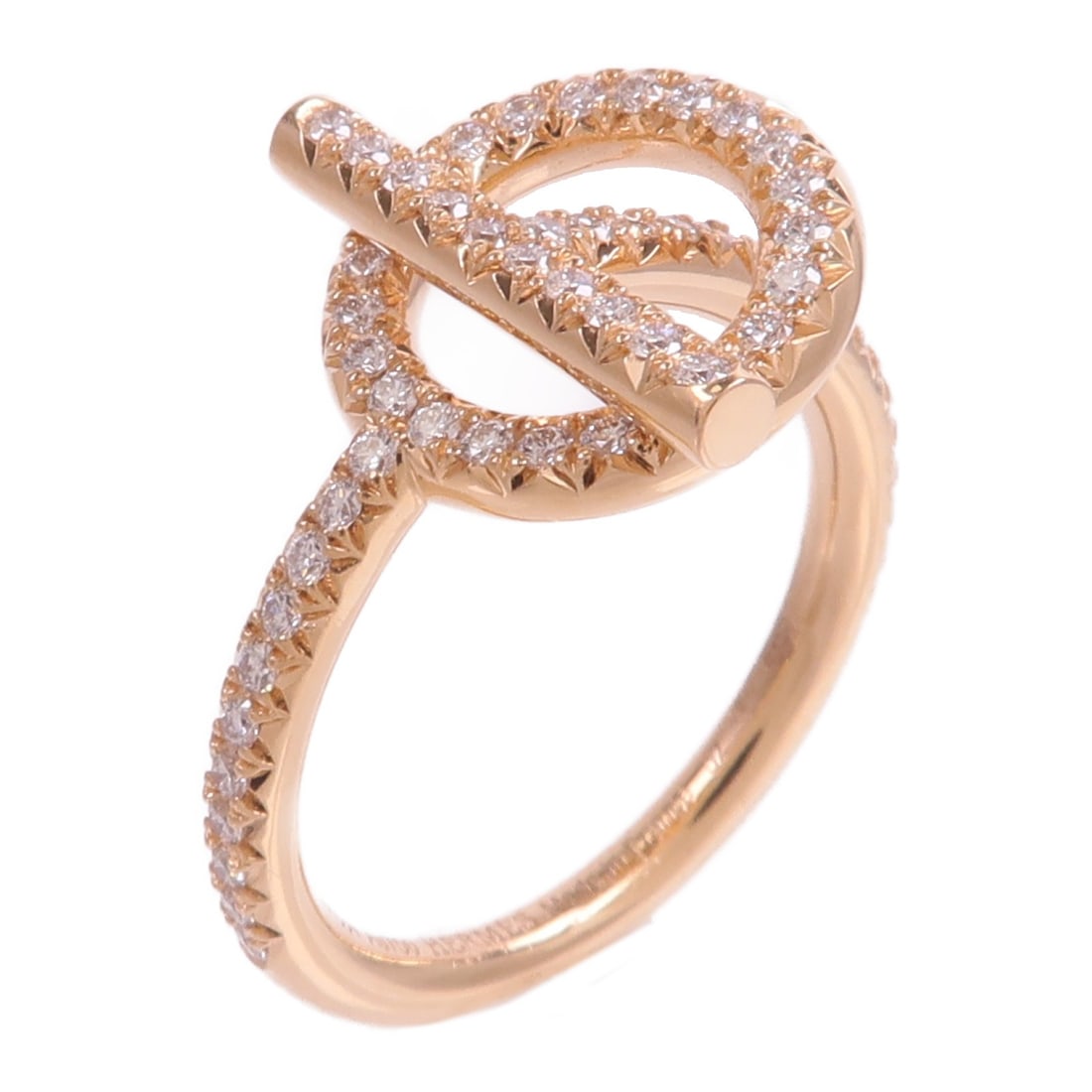 Hermes Echappee 18K Pink Gold Diamond Ring US 6 Size 52: Hermes Echappee 18K Pink Gold Diamond Ring US 6 Size 52 Hermes Echappee diamond ring crafted in 18K pink gold with a diamond design. This women's ring is made in France and includes the storage box an