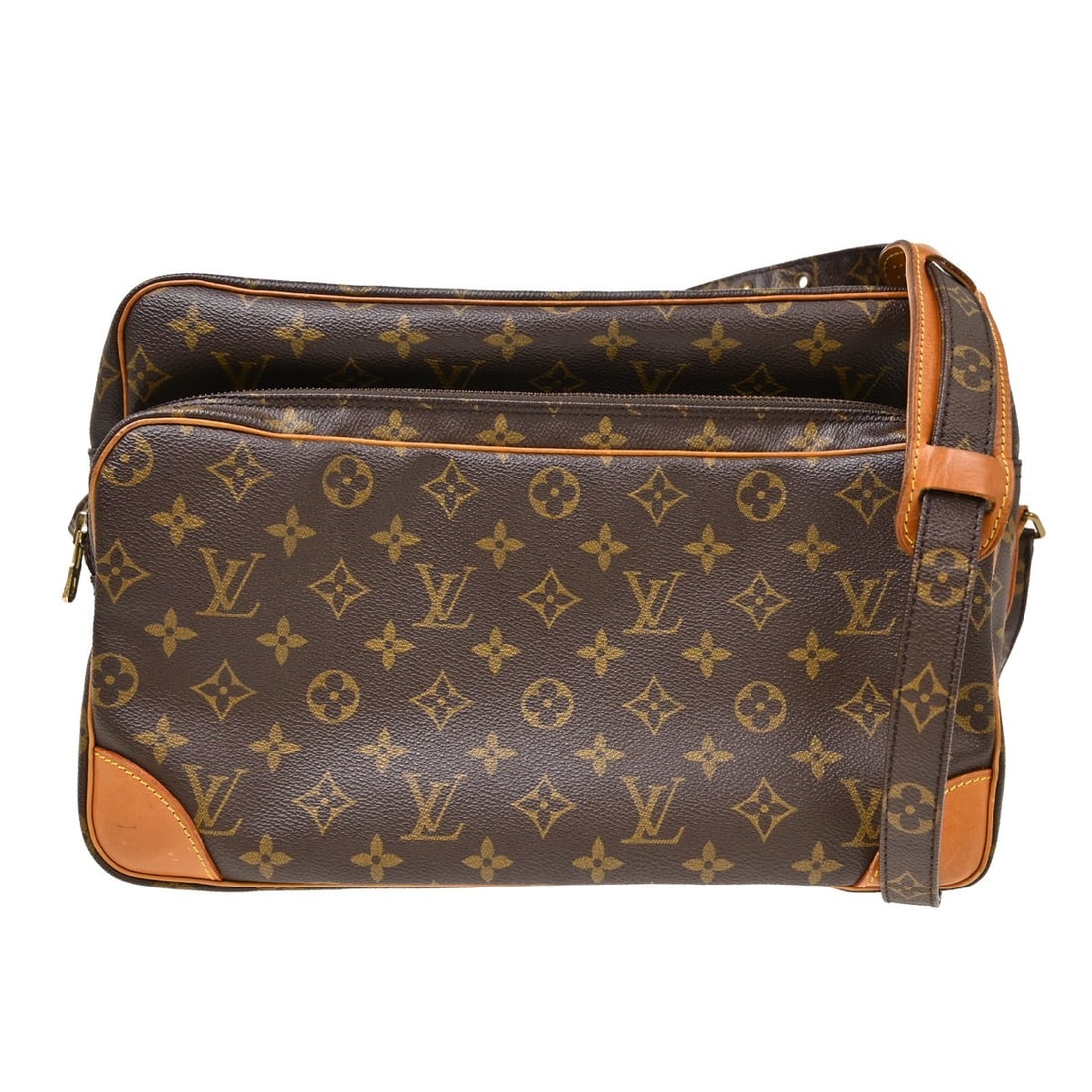 Louis Vuitton Nile Monogram Canvas Crossbody Bag M45244: Louis Vuitton Nile Monogram Canvas Crossbody Bag M45244 Vintage Louis Vuitton Nile crossbody shoulder bag in brown Monogram canvas and leather, made in France. It features a buckle closure, a crossbod