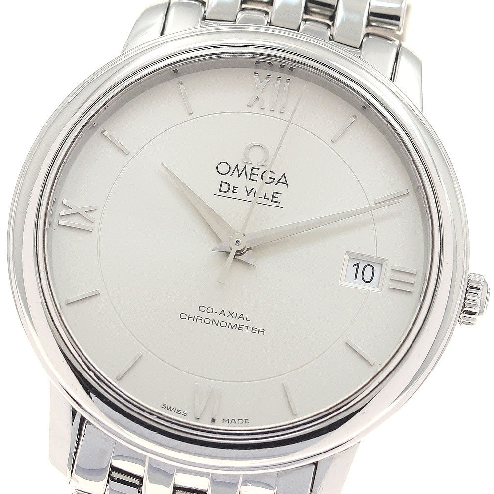 OMEGA De Ville Prestige automatic date wristwatch ref 424.10.37.20.02.001: OMEGA De Ville Prestige automatic date wristwatch ref 424.10.37.20.02.001 Pre-owned OMEGA De Ville Prestige Co-Axial Date automatic wristwatch for men. This Swiss-made watch features a silver dial and