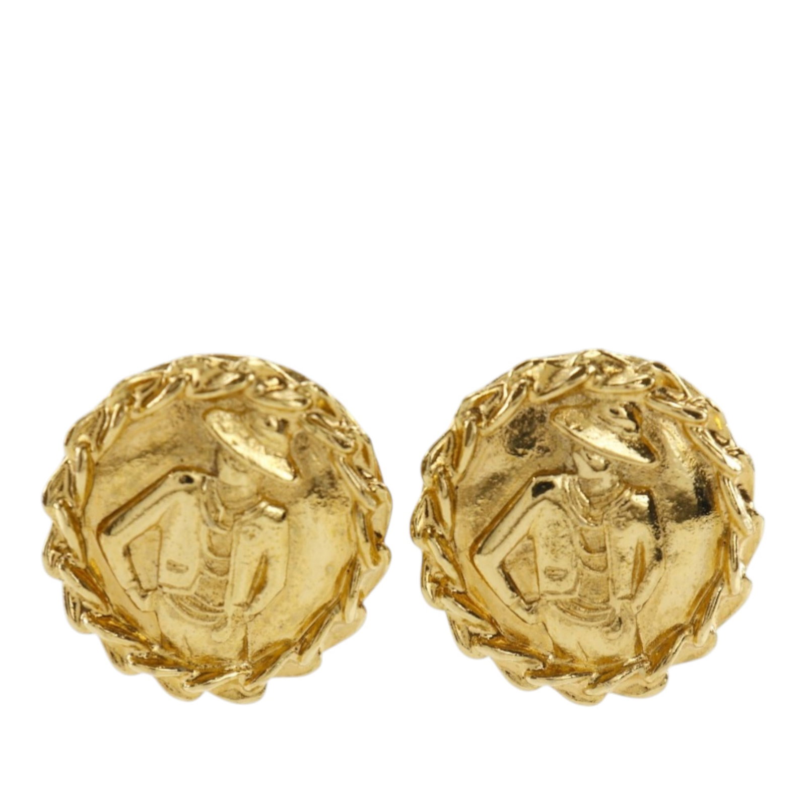 Chanel Mademoiselle Gold Plated Clip Earrings with Rhinestone Detail: Chanel Mademoiselle Gold Plated Clip Earrings with Rhinestone Detail These Chanel Mademoiselle clip-on earrings feature a gold-plated metal body accented with rhinestones and a secure clip-on closure.