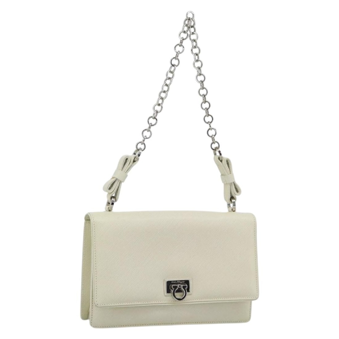 Ivory Leather Shoulder Bag Salvatore Ferragamo Gancini Chain: Ivory Leather Shoulder Bag Salvatore Ferragamo Gancini Chain Salvatore Ferragamo Gancini Chain Shoulder Bag in leather with an ivory and silver color combination. This women's shoulder bag is made in 