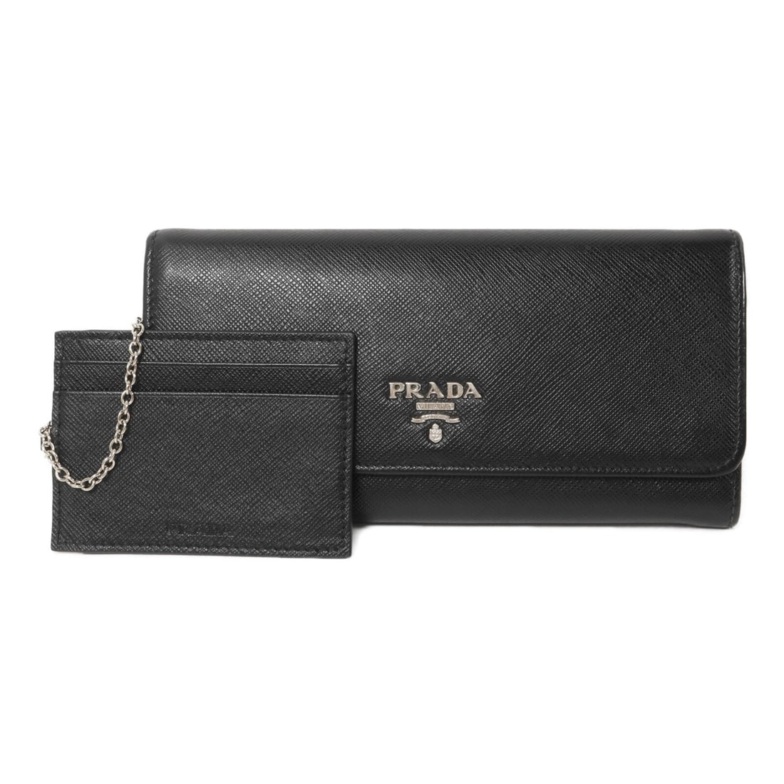 PRADA 1MH132 Saffiano Leather Long Wallet Black Card Case SHW (1 of 18)