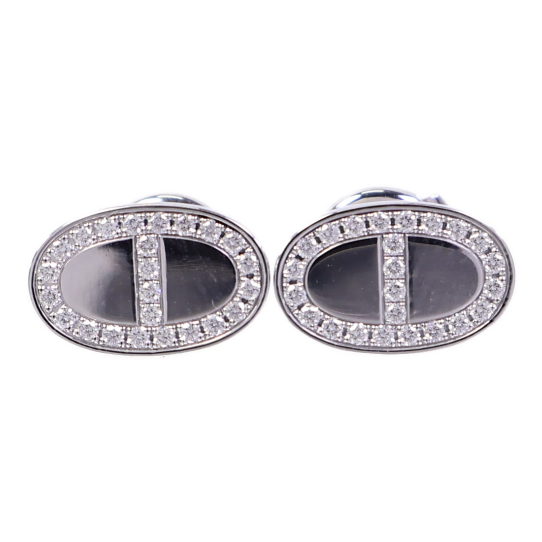 Hermes Chaine d'ancre Contour Diamond Stud Earrings 18K White Gold: Hermes Chaine d'ancre Contour Diamond Stud Earrings 18K White Gold Hermes Chaine d'ancre Contour stud earrings crafted in 18K white gold with diamonds. This women's pair includes a storage box and is 