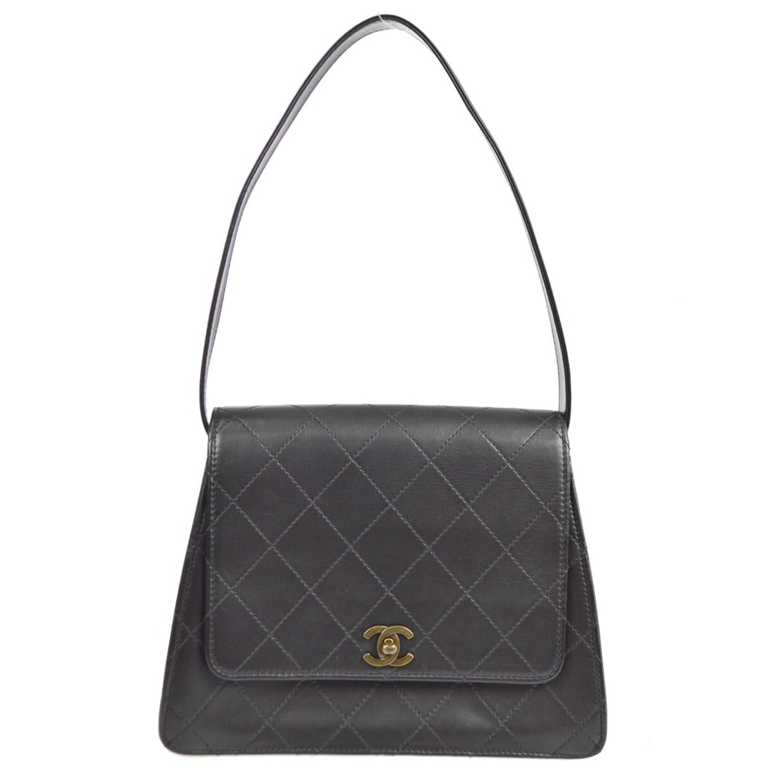 CHANEL Classic Flap Medium Black Calfskin Top Handle Handbag: CHANEL Classic Flap Medium Black Calfskin Top Handle Handbag Black calfskin shoulder handbag from the CHANEL Classic Flap product line, made in France. It features a turn-lock closure, top handle styl