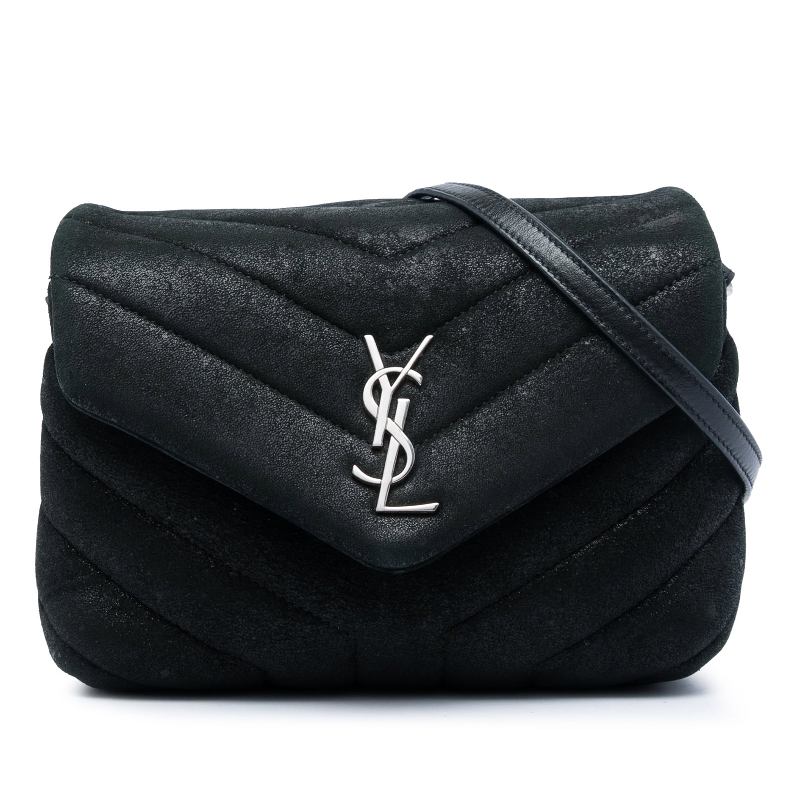 Saint Laurent Toy Loulou Monogram Crossbody in Black Glitter Suede (1 of 8)