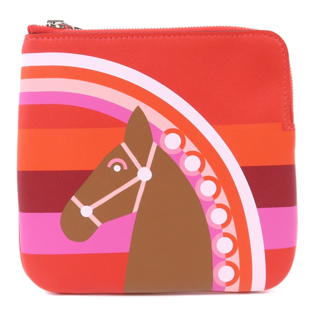 Hermes Carre Pocket Pouch Swift Calfskin Rouge De Coeur PHW: Hermes Carre Pocket Pouch Swift Calfskin Rouge De Coeur PHW Hermes Carre Pocket Pouch in Swift leather and calfskin (cowhide), presented in Rouge De Coeur with red exterior details. This regular-size 