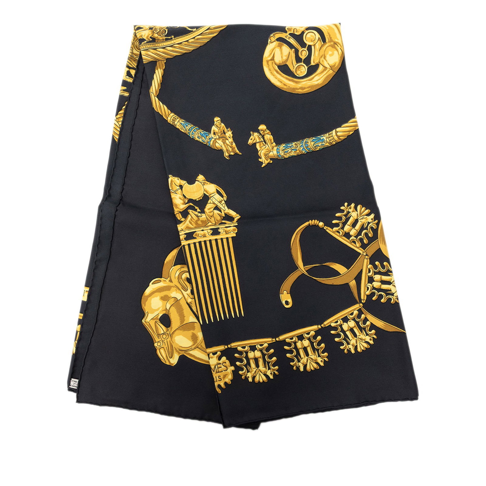 Hermes Les Cavaliers d Or 90 Silk Scarf Black (1 of 7)