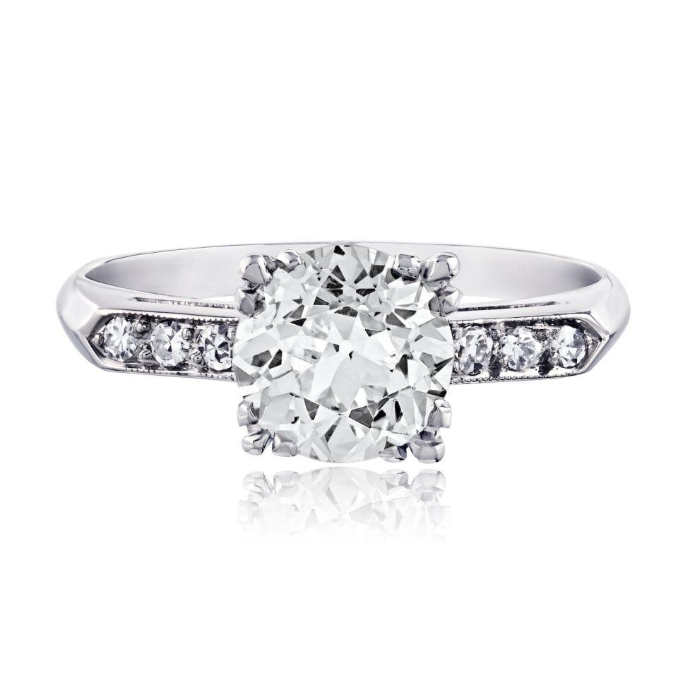 Platinum Vintage Engagement Ring with 1.33 Ct Old European Cut Diamond (1 of 7)