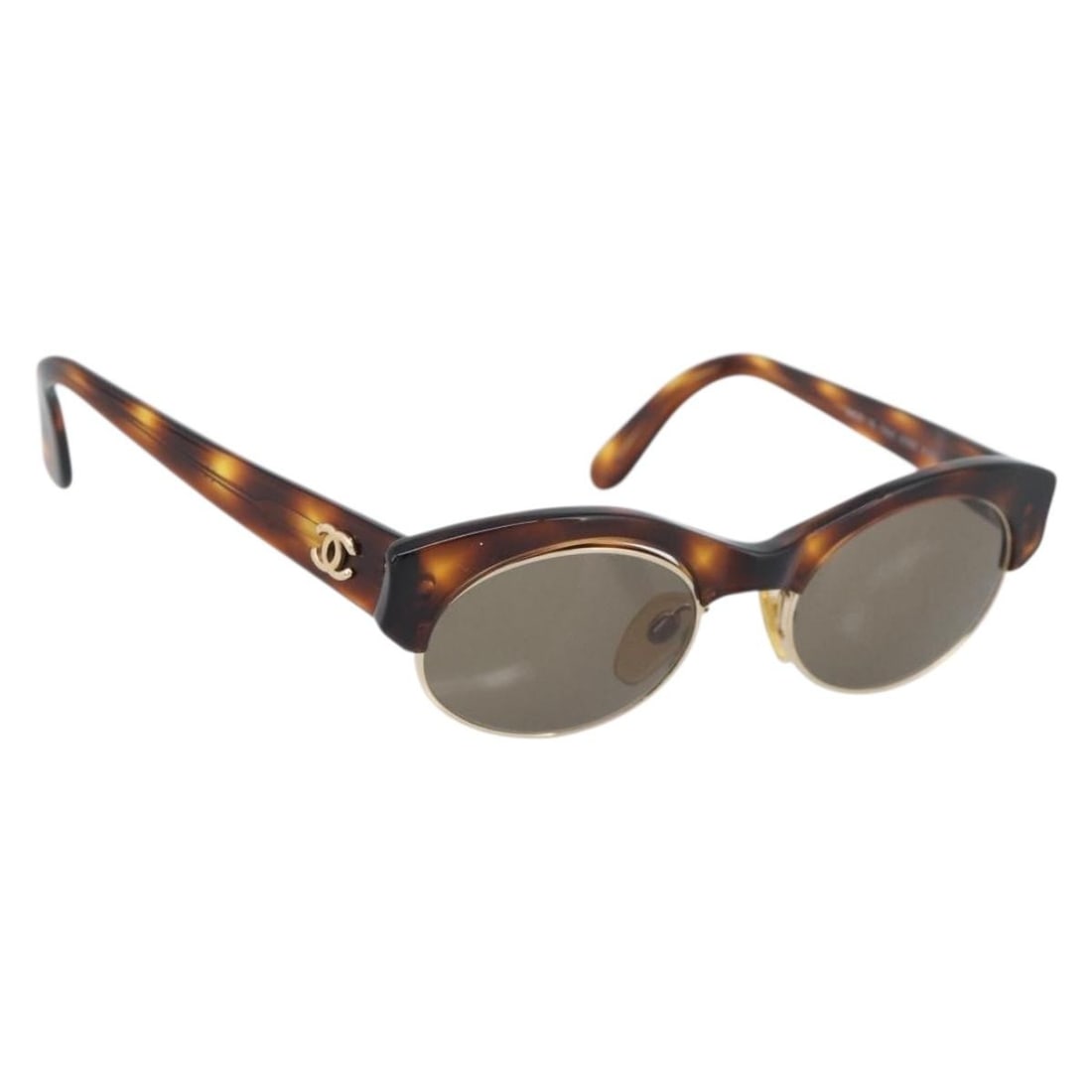 CHANEL Coco Mark Plastic Sunglasses Brown Gold with Case: CHANEL Coco Mark Plastic Sunglasses Brown Gold with Case Authentic CHANEL Coco Mark sunglasses in brown and gold plastic. Made in Italy, this women's pair includes a sunglass case. Condition is rated 