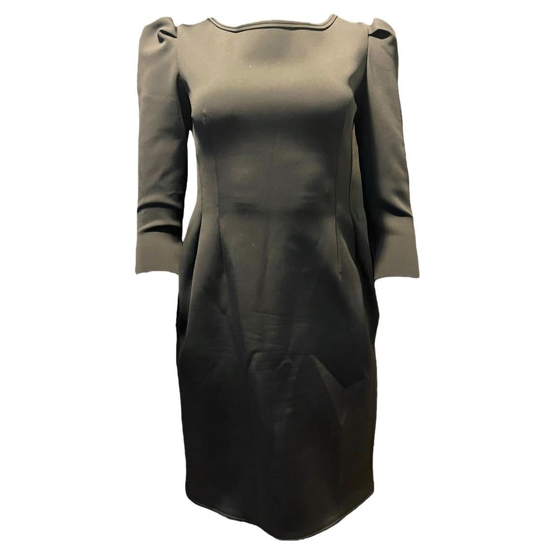 Lanvin Paris black mini dress EU 40 balloon sleeves: Lanvin Paris black mini dress EU 40 balloon sleeves A Lanvin Paris black mini dress made in France, from the 21st century. It features a crew neckline, balloon-style 3/4 length sleeves, and a rear zip