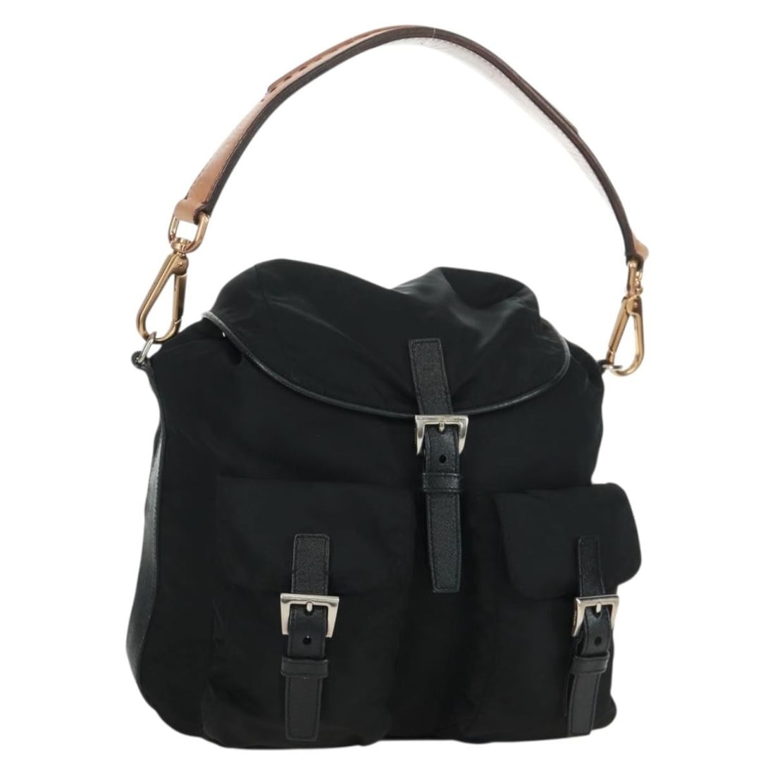 PRADA Nylon Shoulder Bag Black and Gold with Dust Bag: PRADA Nylon Shoulder Bag Black and Gold with Dust Bag This PRADA shoulder bag is crafted from nylon in black and gold, with a structured size suitable for everyday use. It features a shoulder strap wi
