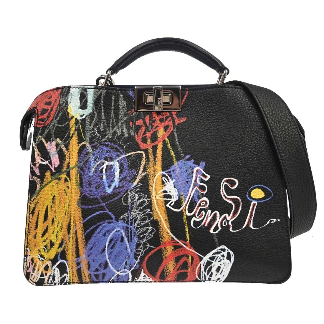 Fendi Peekaboo ISeeU leather handbag multicolour 26cm x 20cm x 8cm: Fendi Peekaboo ISeeU leather handbag multicolour 26cm x 20cm x 8cm Fendi Peekaboo ISeeU printed leather handbag in multicolour. Made in Italy, this piece is presented in good condition with light scra