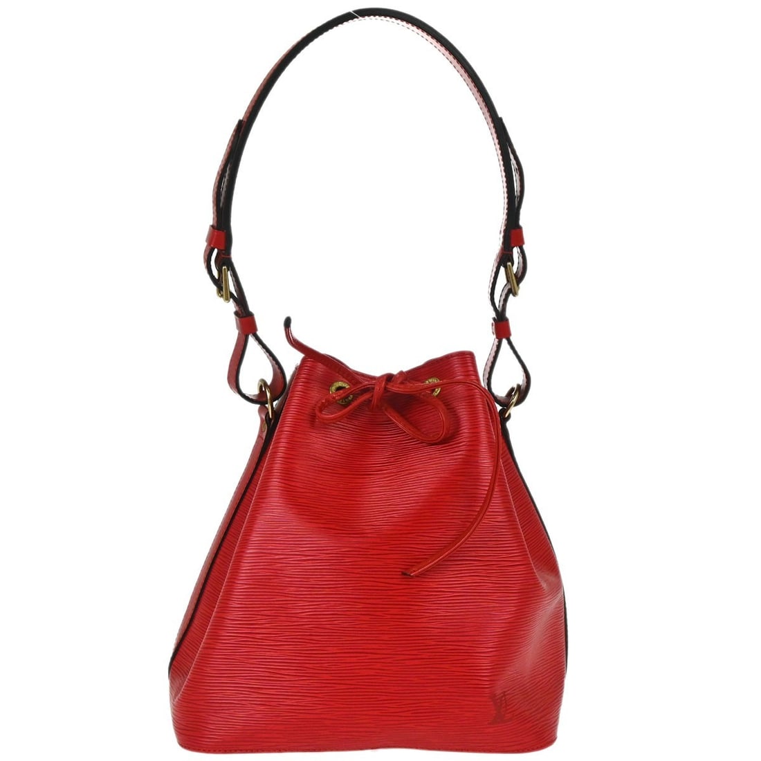 Louis Vuitton Petit Noe Red Epi Leather Shoulder Bag M44107: Louis Vuitton Petit Noe Red Epi Leather Shoulder Bag M44107 Vintage Louis Vuitton Petite Noe shoulder bag in red Epi leather with a drawstring closure and adjustable shoulder strap. The bag features a