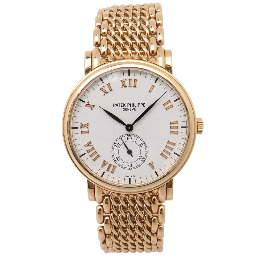 Patek Philippe Calatrava 5022 1J men's 18K yellow gold wristwatch: Patek Philippe Calatrava 5022 1J men's 18K yellow gold wristwatch Patek Philippe Calatrava wristwatch in good pre-owned condition, featuring a white analog dial with Roman numerals, a small seconds su