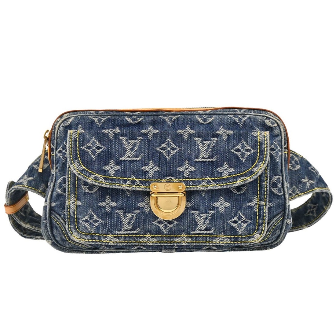 Louis Vuitton Monogram Denim Bum Bag Blue Waist Pouch M95347: Louis Vuitton Monogram Denim Bum Bag Blue Waist Pouch M95347 Louis Vuitton Monogram Denim bum bag in blue with leather trim and an adjustable waist strap. This medium waist pouch features a zip closur
