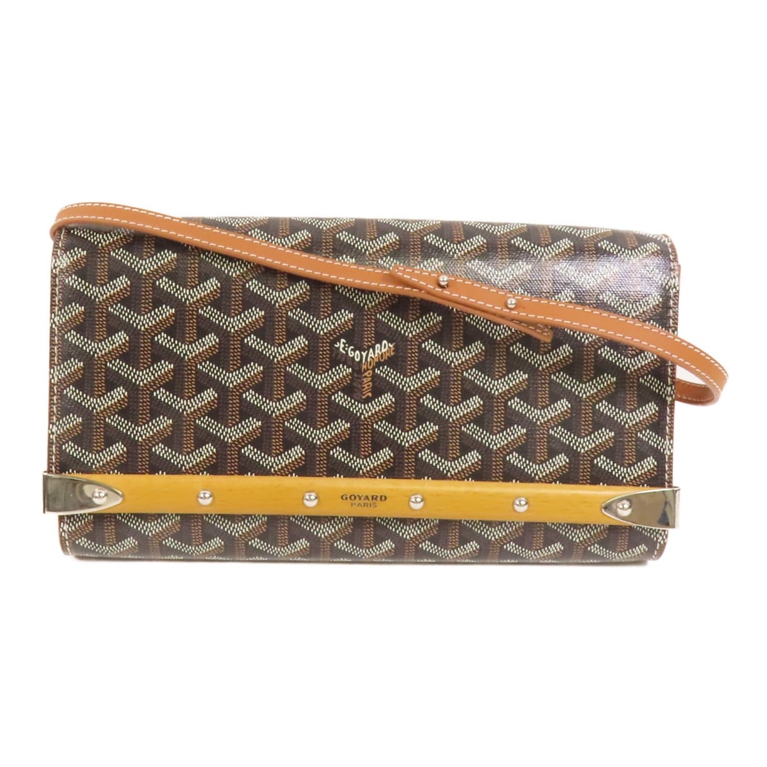 Goyard Monte-Carlo PM Black Coated Canvas Shoulder Bag: Goyard Monte-Carlo PM Black Coated Canvas Shoulder Bag A GOYARD Monte-Carlo PM shoulder bag in black PVC coated canvas with tan accents. This women's regular-size bag is made in France and features a 