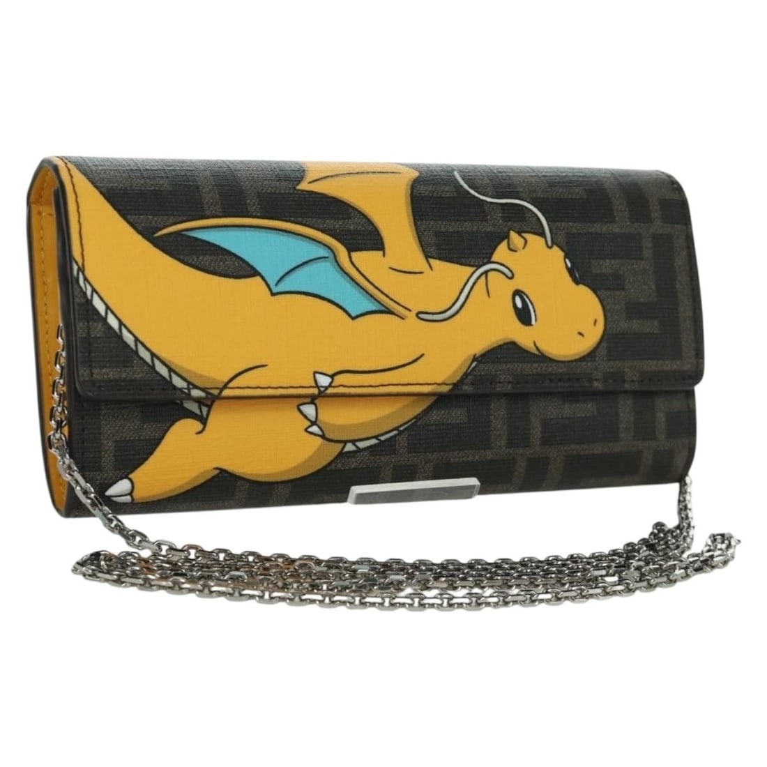 FENDI xFRGMTxPOKEMON Black Zucca Canvas Chain Shoulder Wallet Bag: FENDI xFRGMTxPOKEMON Black Zucca Canvas Chain Shoulder Wallet Bag Fendi x Frgmt x Pokemon chain wallet shoulder bag in Zucca canvas, presented in black and brown. Made in Italy, this women's bag inclu