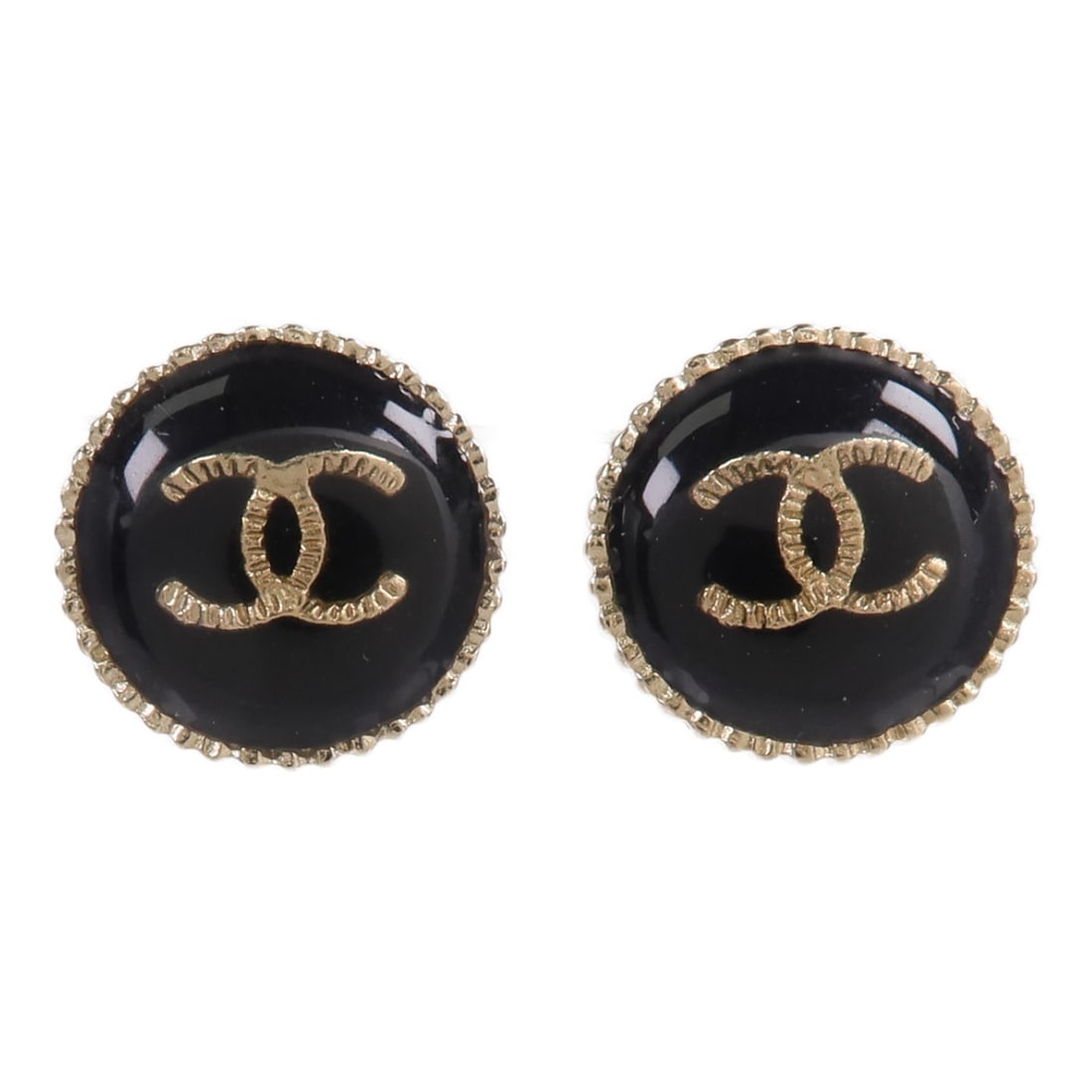 CHANEL CC Pierced Earrings Gold and Black Metal: CHANEL CC Pierced Earrings Gold and Black Metal CHANEL CC pierced earrings in gold and black metal with a classic logo design. Made for women, these earrings come without accessories and are noted in 
