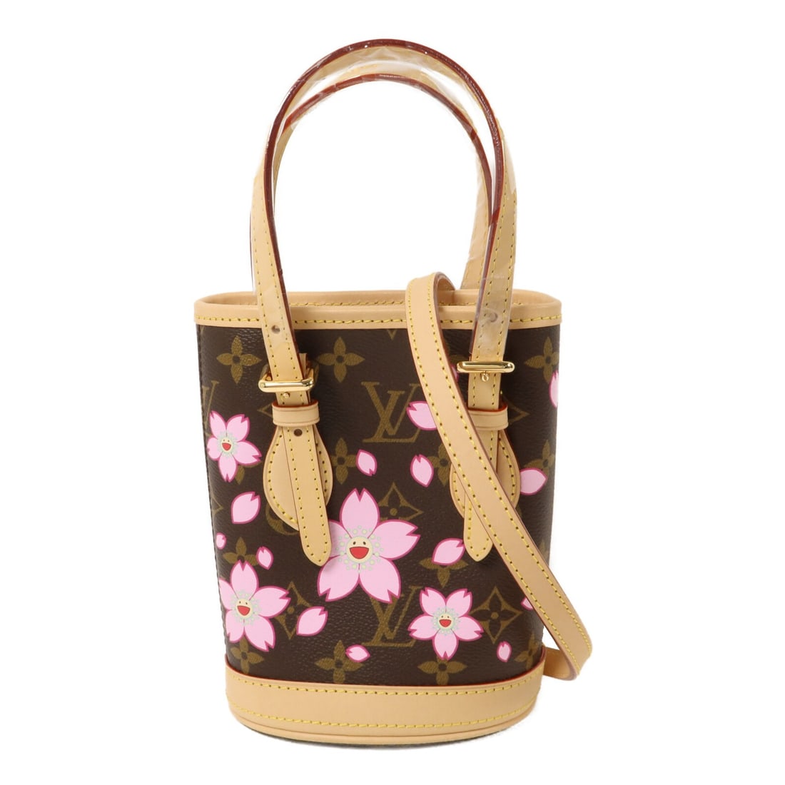 Louis Vuitton M13417 Nano Bucket Shoulder Bag Monogram Cherry Blossom Brown Pink: Louis Vuitton M13417 Nano Bucket Shoulder Bag Monogram Cherry Blossom Brown Pink A Nano Bucket Shoulder Bag in a brown and pink monogram Cherry Blossom x PVC coated canvas design. This model features 