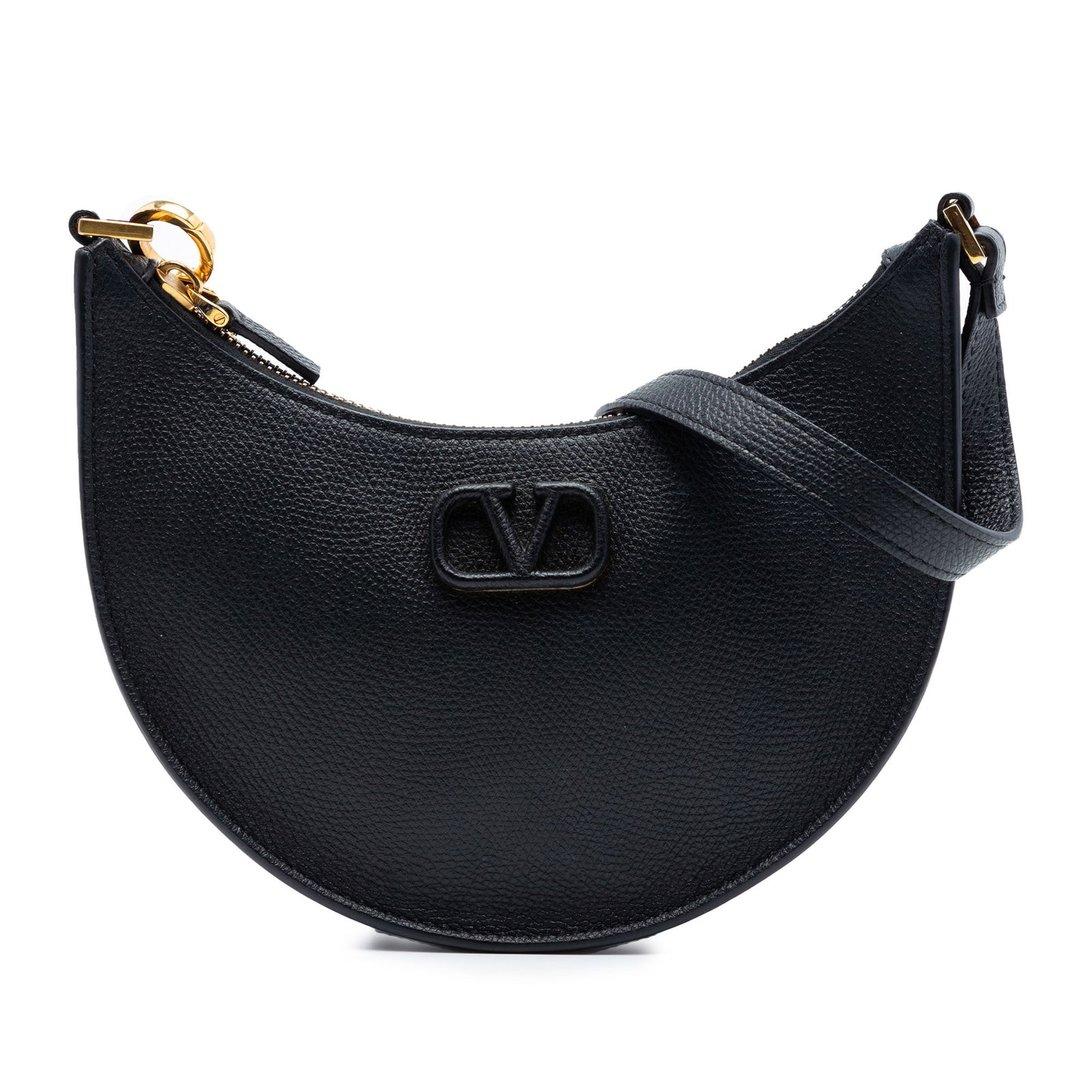 Valentino VLogo Mini Calfskin Hobo Bag Black: Valentino VLogo Mini Calfskin Hobo Bag Black This Valentino Mini Grainy Calfskin VLogo Hobo bag is crafted from black leather and features a distinctive VLogo design. It is equipped with a curb chain 