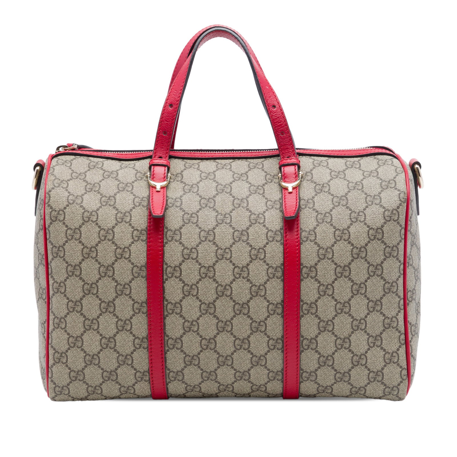 Gucci Nice Boston Medium Bag in GG Supreme coated canvas: Gucci Nice Boston Medium Bag in GG Supreme coated canvas Gucci Medium GG Supreme Nice Boston Bag with a coated canvas body and leather trim. This Boston bag features flat leather handles, a top zip cl