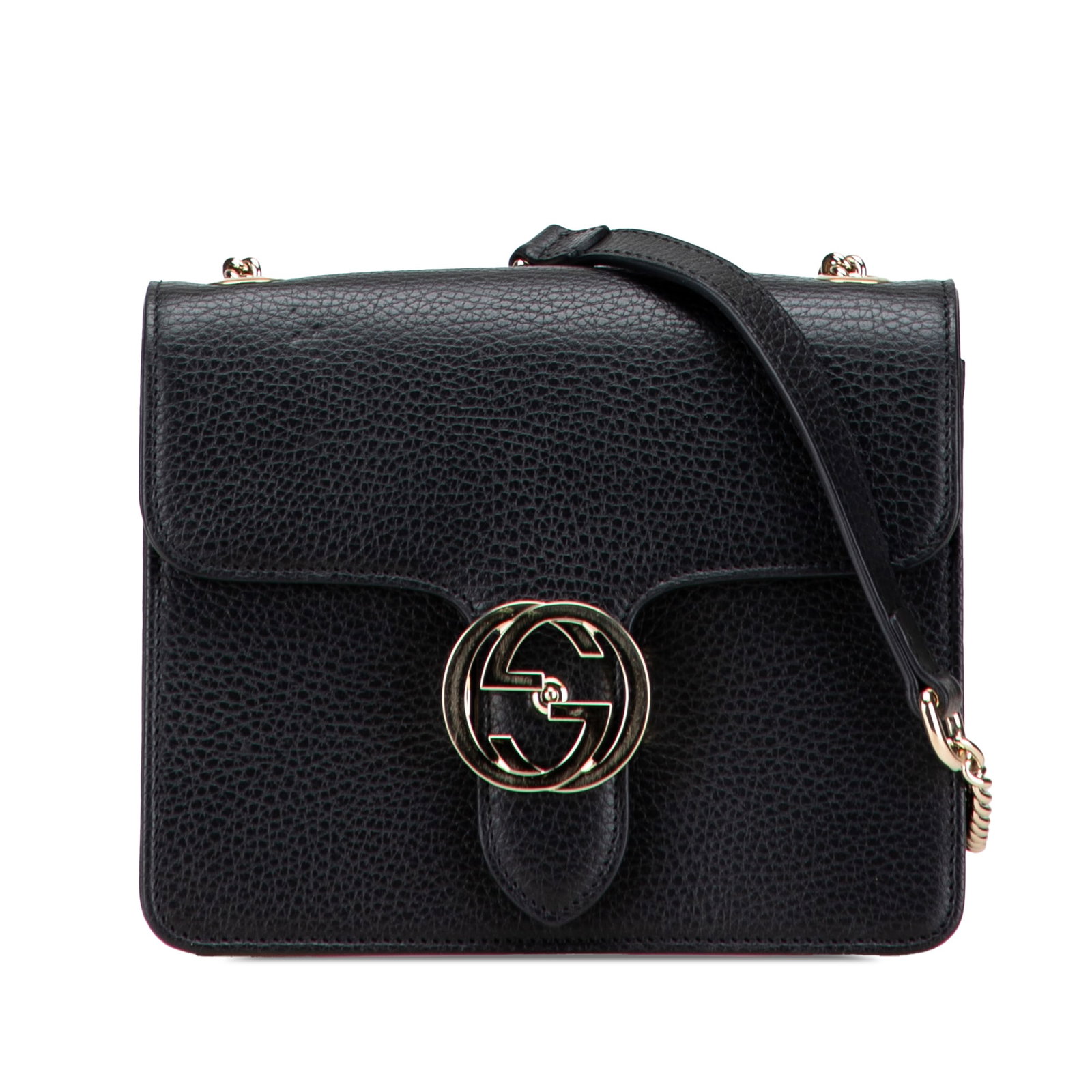 Gucci Small Dollar Calfskin Black Crossbody Bag with Interlocking G: Gucci Small Dollar Calfskin Black Crossbody Bag with Interlocking G The Gucci Small Dollar Calfskin Interlocking G Crossbody is a chic and stylish accessory crafted from premium leather. It features a