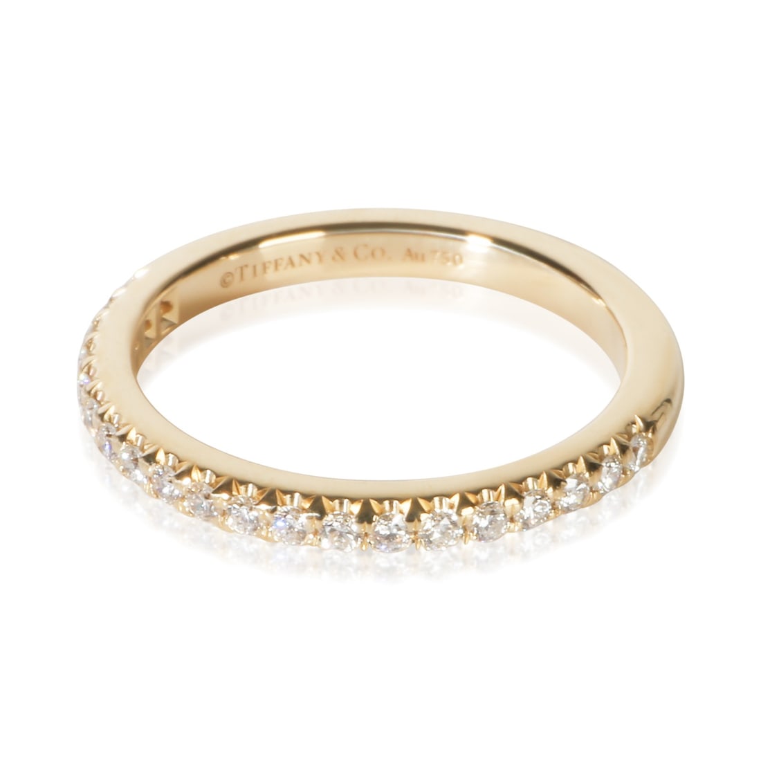 Tiffany & Co. Soleste Half Eternity 18k Yellow Gold Diamond Band Ring: Tiffany & Co. Soleste Half Eternity 18k Yellow Gold Diamond Band Ring Tiffany & Co. Soleste Half Eternity band crafted in 18k yellow gold and set with round brilliant diamonds. This women's band inclu