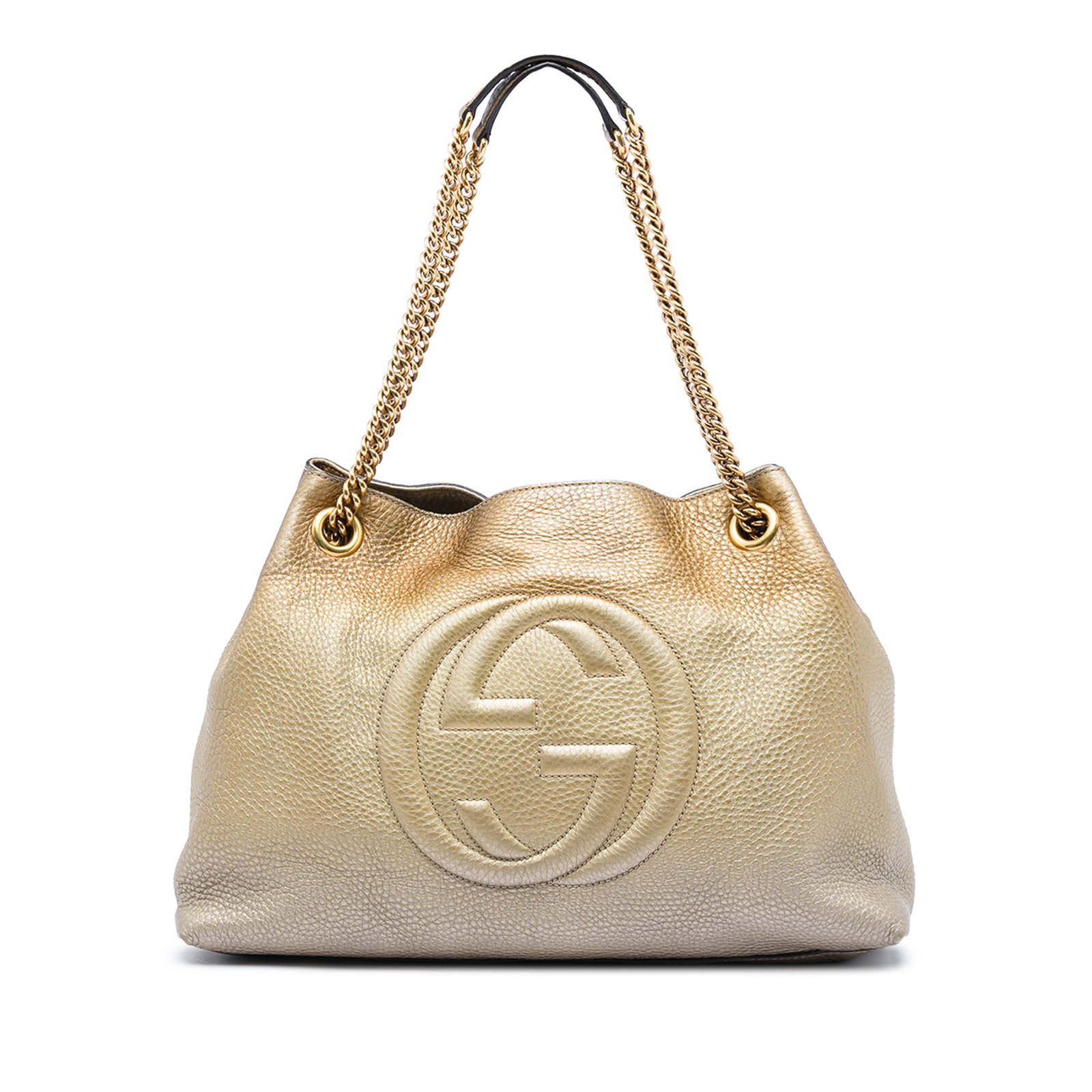 Gucci Soho Chain Medium Tote in Ombre Calfskin Leather: Gucci Soho Chain Medium Tote in Ombre Calfskin Leather This Gucci Soho Chain tote is crafted in ombre calfskin leather and features curb chain straps with leather guards, an open top with lobster clas