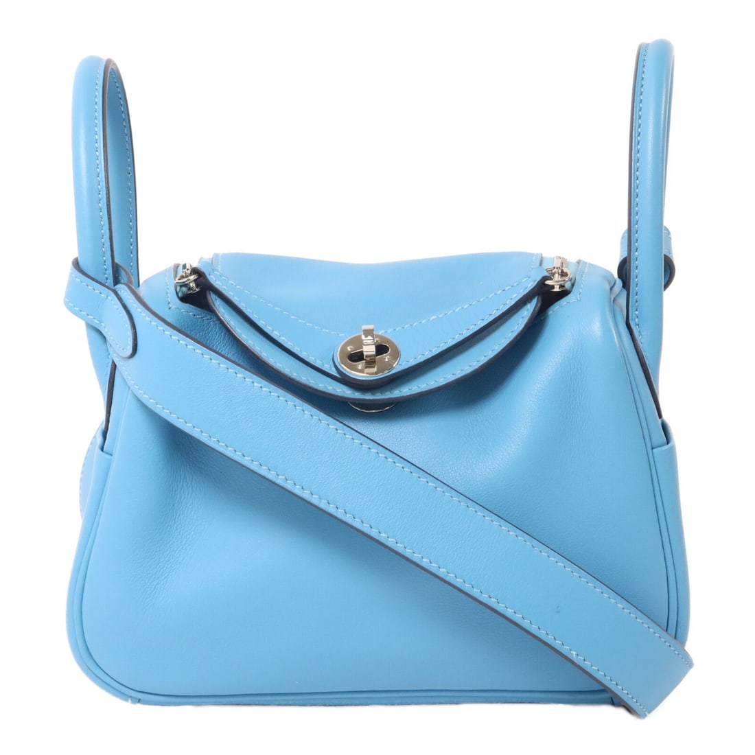 Hermes Mini Lindy 2 Way Shoulder Bag Bleu Frida Swift Leather PHW (1 of 14)
