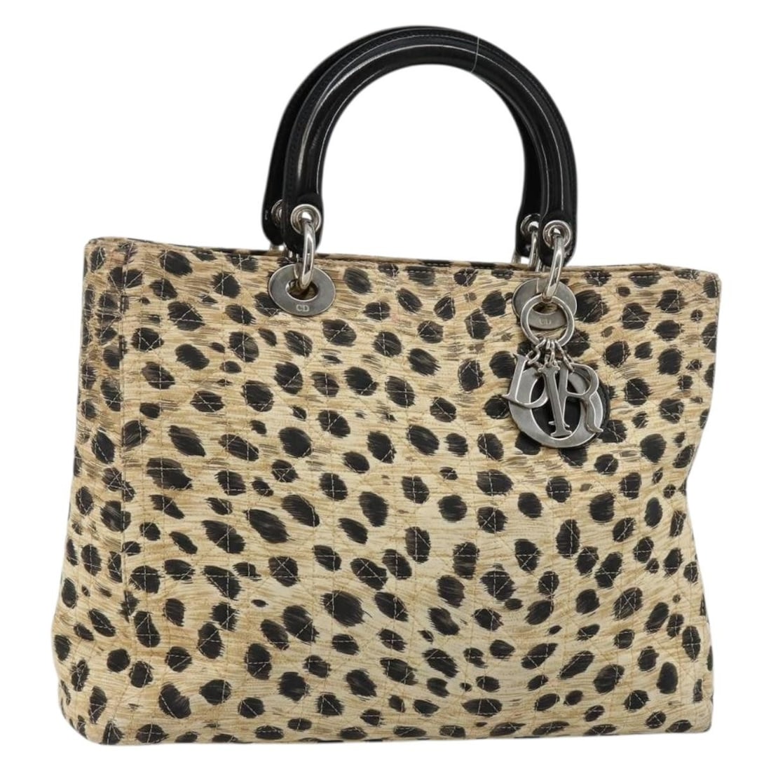 Christian Dior Lady Dior Cannage Nylon Hand Bag Beige Silver: Christian Dior Lady Dior Cannage Nylon Hand Bag Beige Silver Christian Dior Lady Dior handbag in beige and silver nylon, made in Italy. The bag comes with a dust bag and charm, and the condition is ra