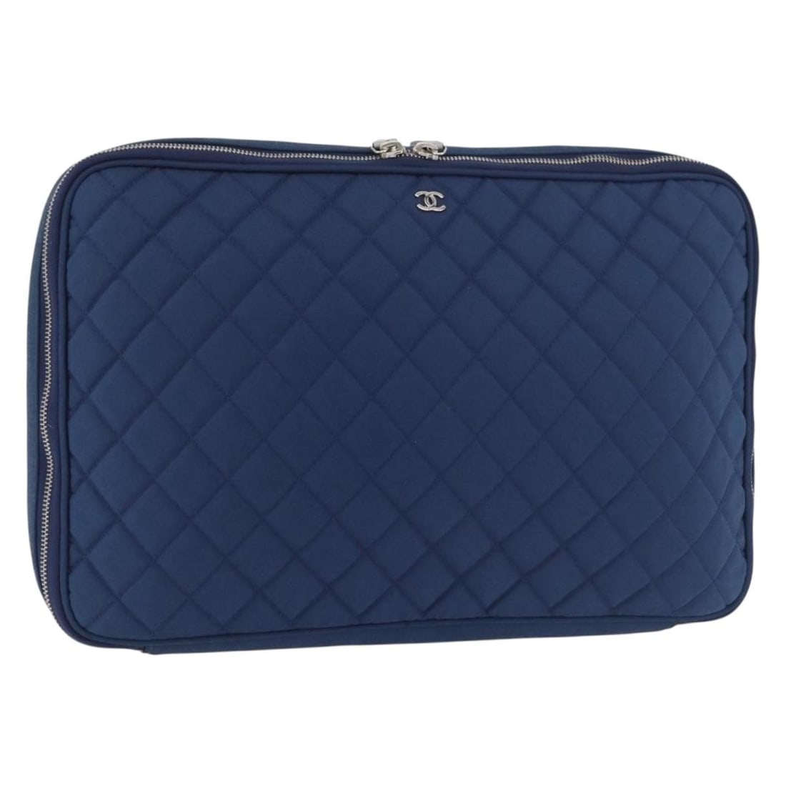 CHANEL 2012 Christmas Matelasse Nylon PC Case Blue Silver CC: CHANEL 2012 Christmas Matelasse Nylon PC Case Blue Silver CC Chanel Matelasse PC case from the 2012 Christmas collection in blue nylon with silver-tone CC detailing. Made in Italy, this women's case s