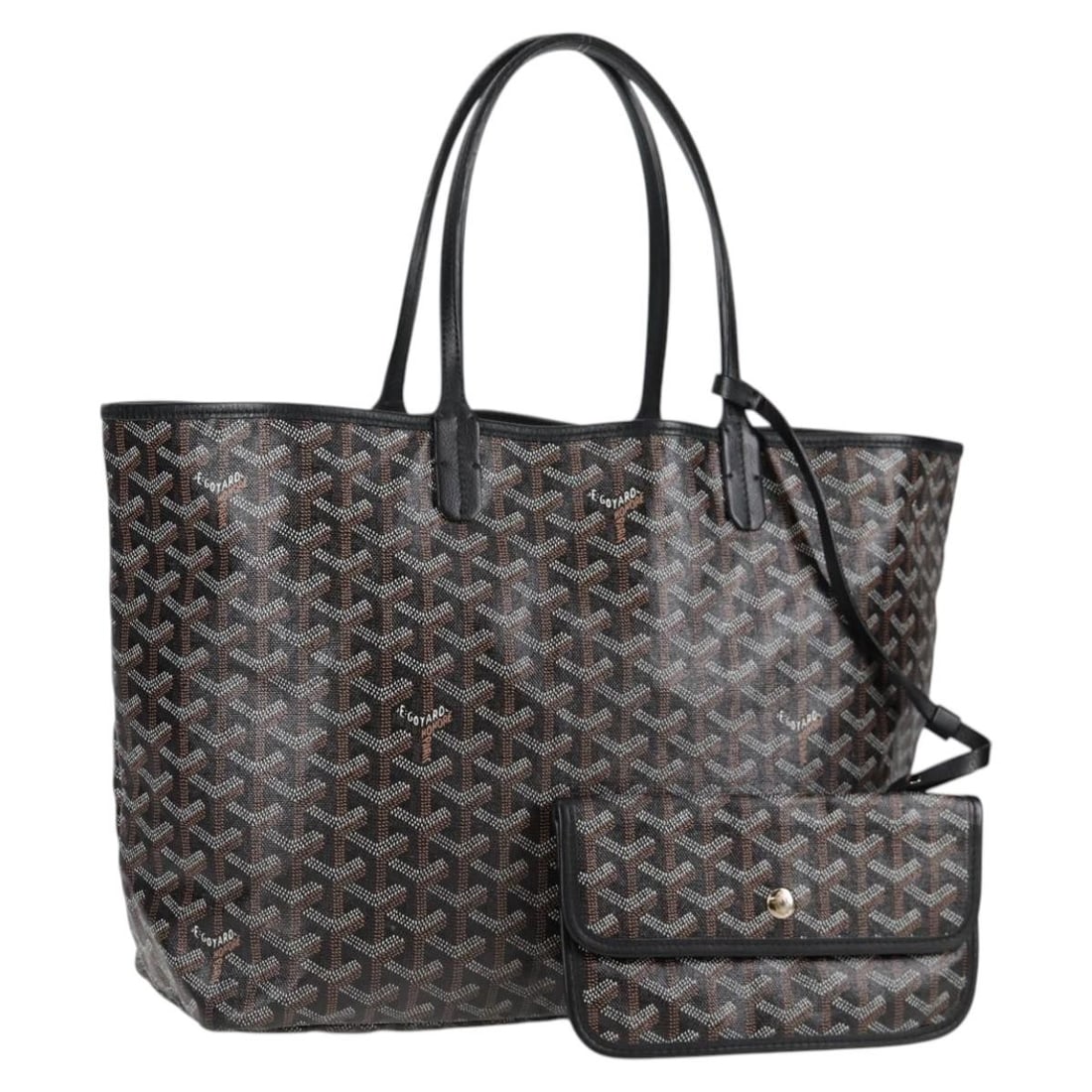 Goyard Saint Louis PM Black PVC Leather Tote with Pouch: Goyard Saint Louis PM Black PVC Leather Tote with Pouch Authentic Goyard Saint Louis PM tote bag in black herringbone PVC leather. This women's tote includes a pouch and is made in France. Condition i