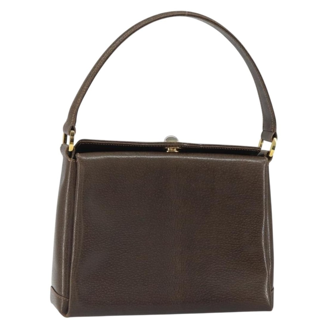 Brown Leather Gucci Handbag with Gold Accents Model 001 085 1368: Brown Leather Gucci Handbag with Gold Accents Model 001 085 1368 This Gucci hand bag is crafted from brown leather with gold-tone accents. It features a structured silhouette with approximate dimensio