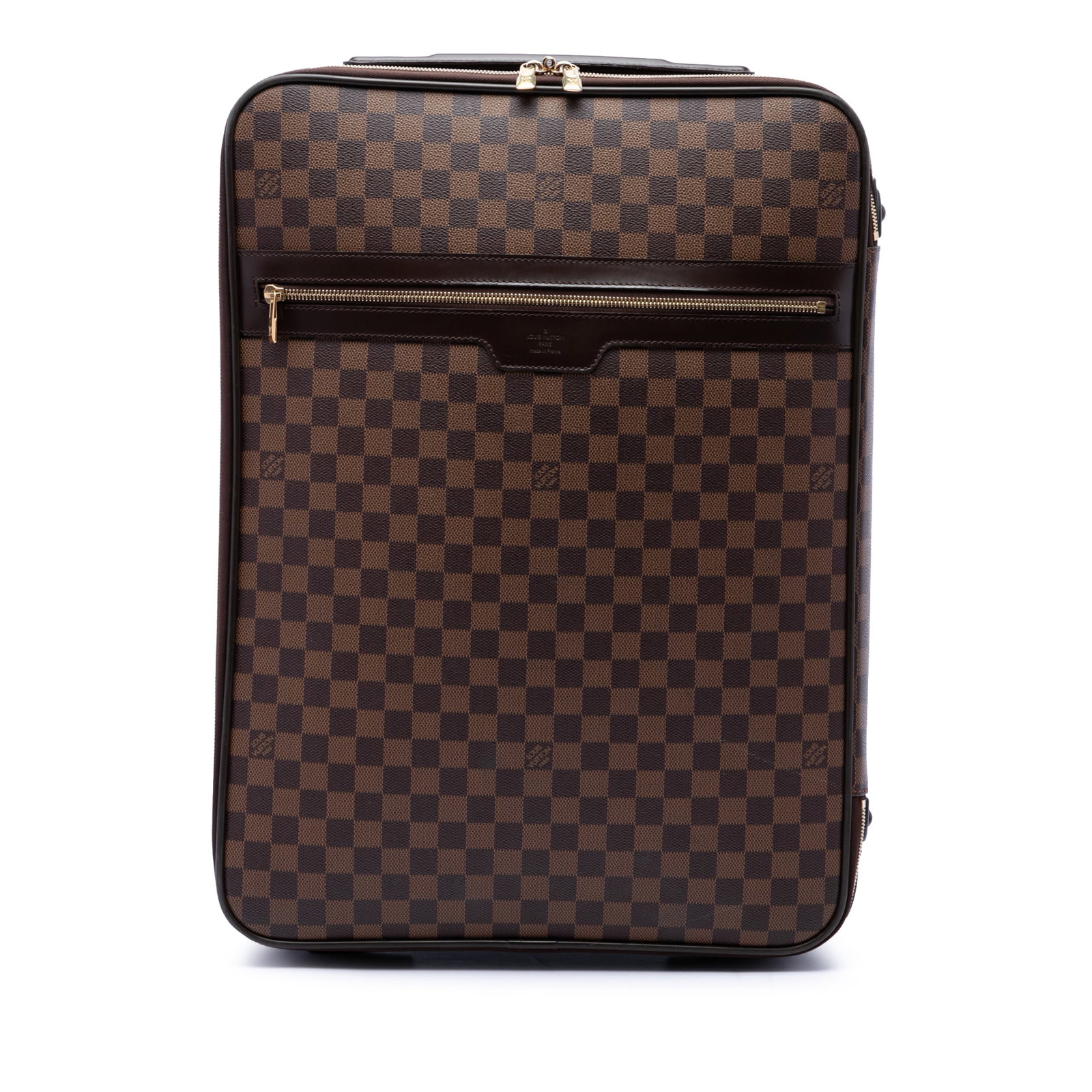 Louis Vuitton Pegase 55 Damier Ebene rolling suitcase: Louis Vuitton Pegase 55 Damier Ebene rolling suitcase Louis Vuitton Pegase 55 in Damier Ebene canvas with leather trim. This rolling travel bag features a top flat handle, flat side handle, retractabl