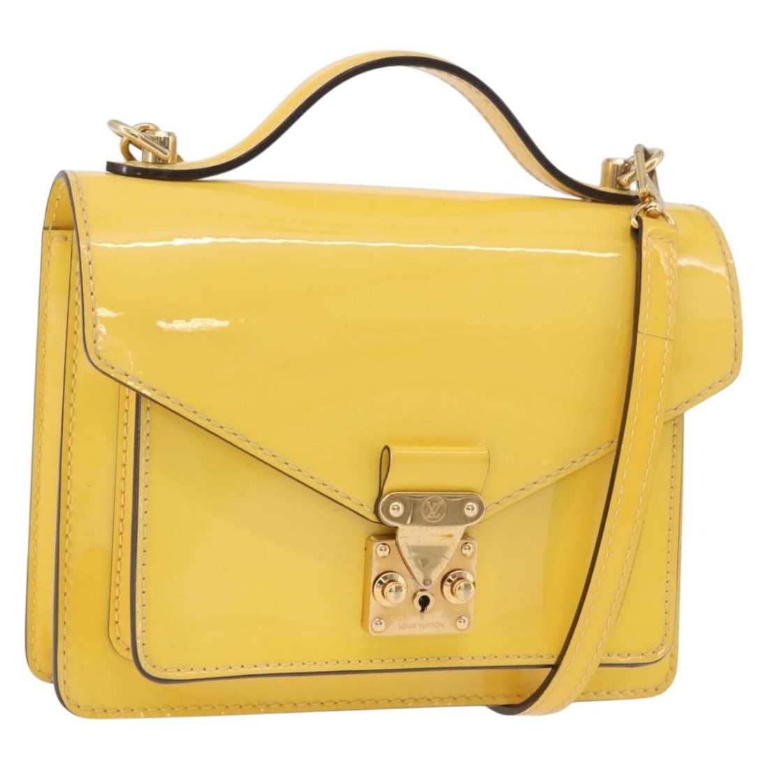 Louis Vuitton Monceau BB Monogram Vernis yellow patent leather 2way handbag: Louis Vuitton Monceau BB Monogram Vernis yellow patent leather 2way handbag Louis Vuitton Monogram Vernis Monceau BB 2-way handbag in yellow patent leather. Made in France, this women's bag includes a