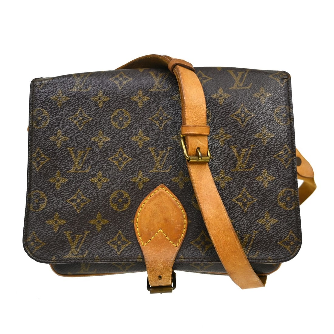 Louis Vuitton Cartouchiere GM Monogram Crossbody Bag M51252: Louis Vuitton Cartouchiere GM Monogram Crossbody Bag M51252 Vintage Louis Vuitton Cartouchiere GM shoulder bag in brown Monogram canvas with leather trim and an adjustable crossbody strap. This flap-f