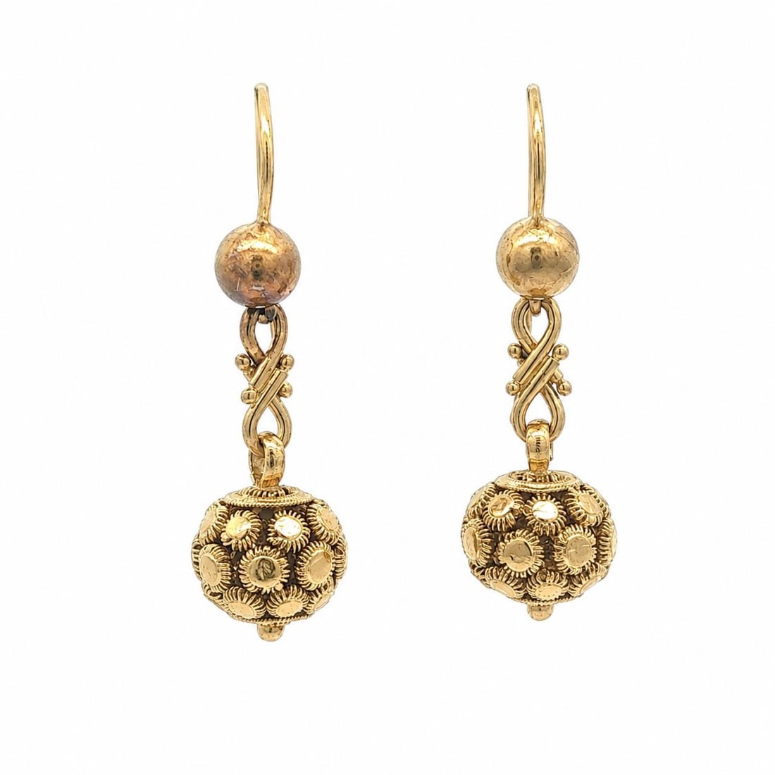 Antique Italian Etruscan Revival 18k Yellow Gold Mosaic Ball Drop Earrings (1 of 7)