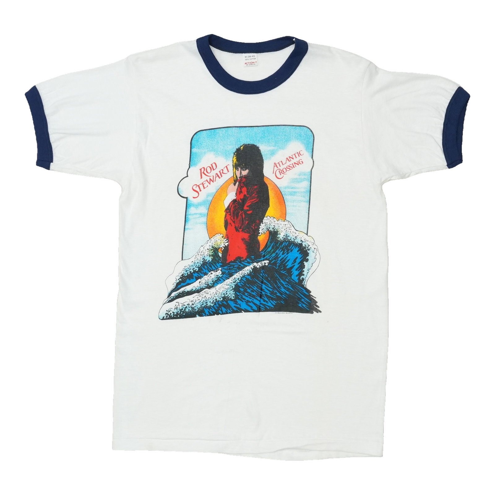 Vintage 1975 Rod Stewart Atlantic Crossing cotton ringer tee: Vintage 1975 Rod Stewart Atlantic Crossing cotton ringer tee Original vintage 1975 Rod Stewart Atlantic Crossing ringer shirt. This is a true vintage piece, not a modern reproduction. It is in good co
