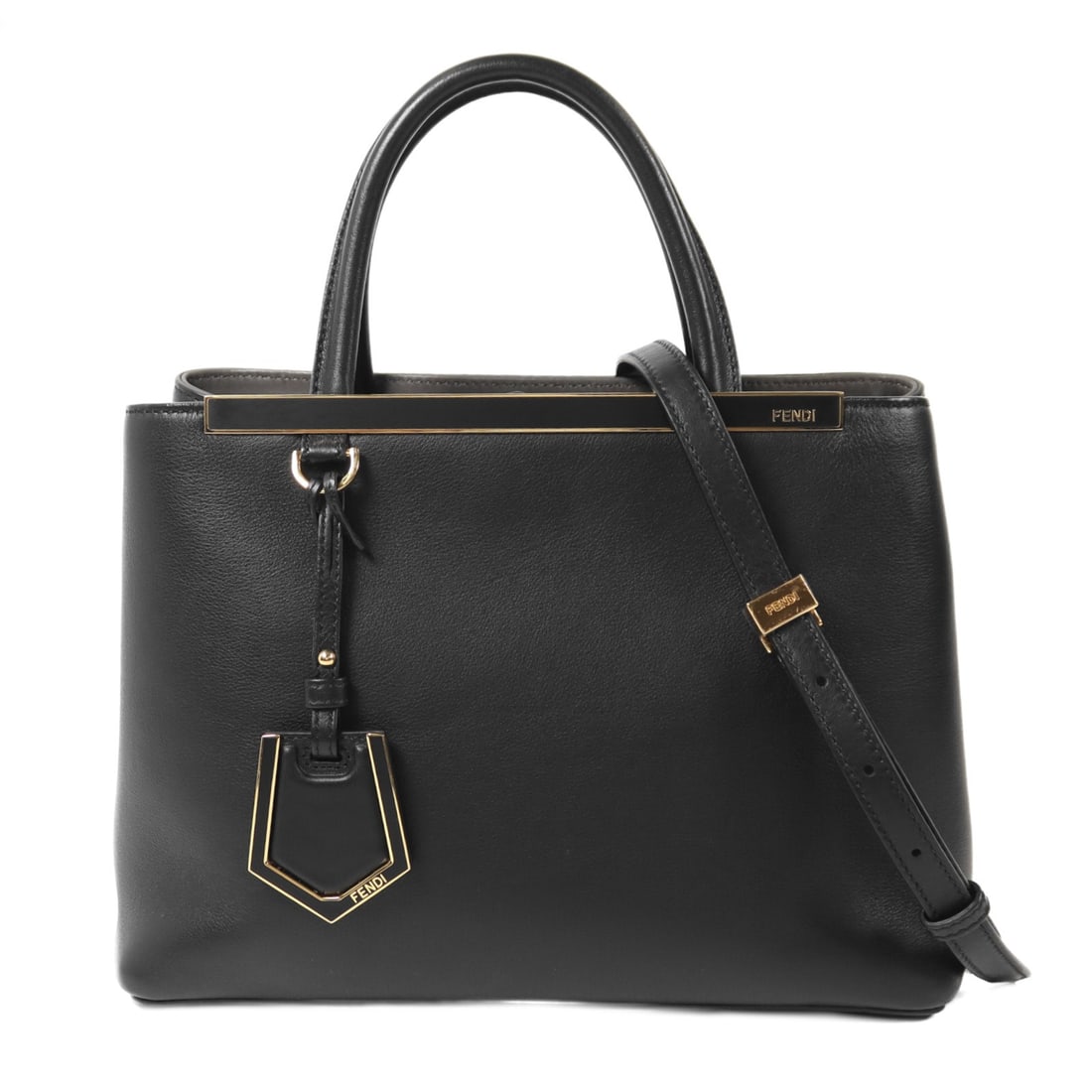 FENDI 2 Jours 8BH258 Black Calfskin 2 Way Shoulder Bag: FENDI 2 Jours 8BH258 Black Calfskin 2 Way Shoulder Bag FENDI 2 Jours 2 Way Shoulder Bag in black calfskin leather, designed for women. This model features a black frame color, hook button closure,