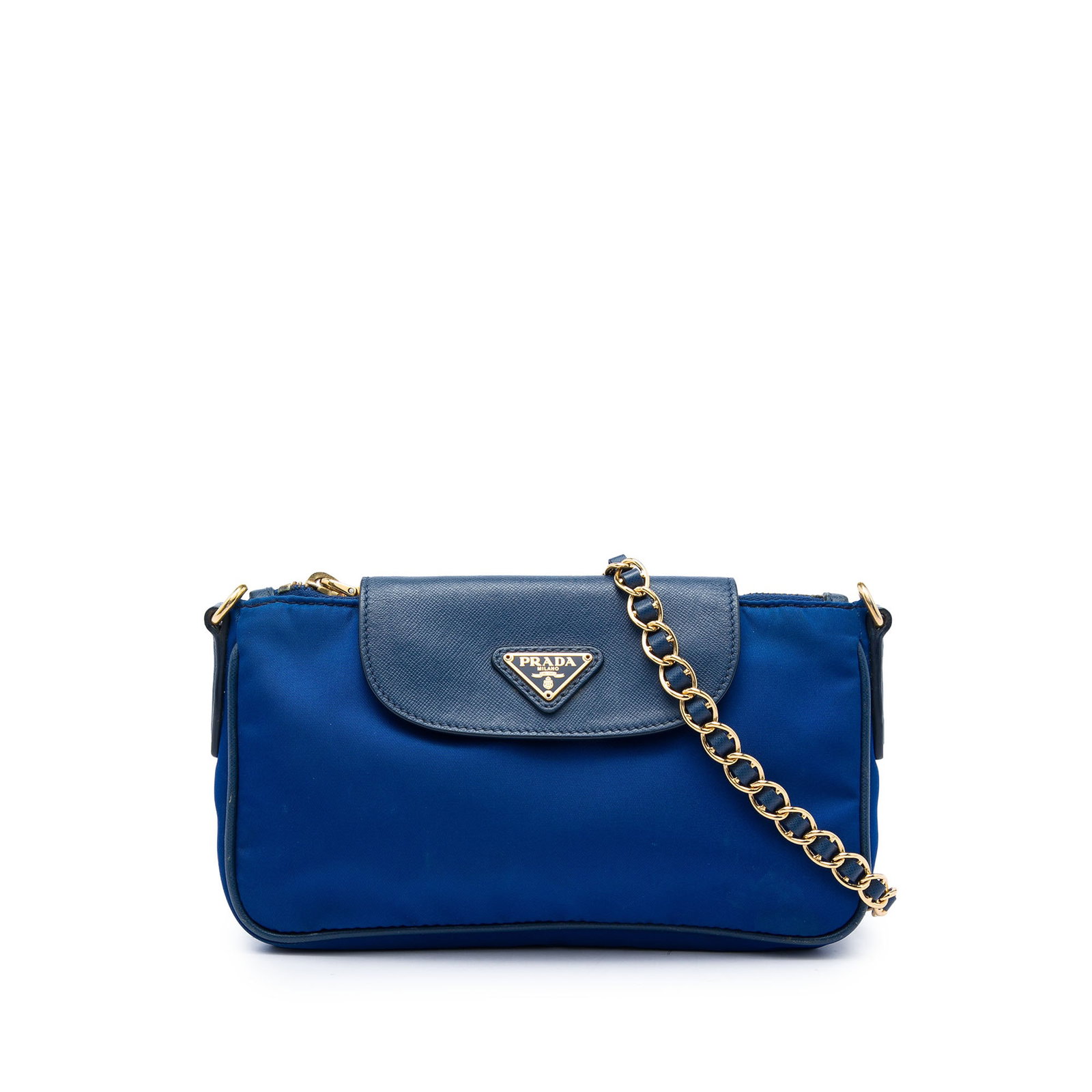 Prada Tessuto Chain Crossbody Bag Blue Nylon Saffiano Trim (1 of 6)