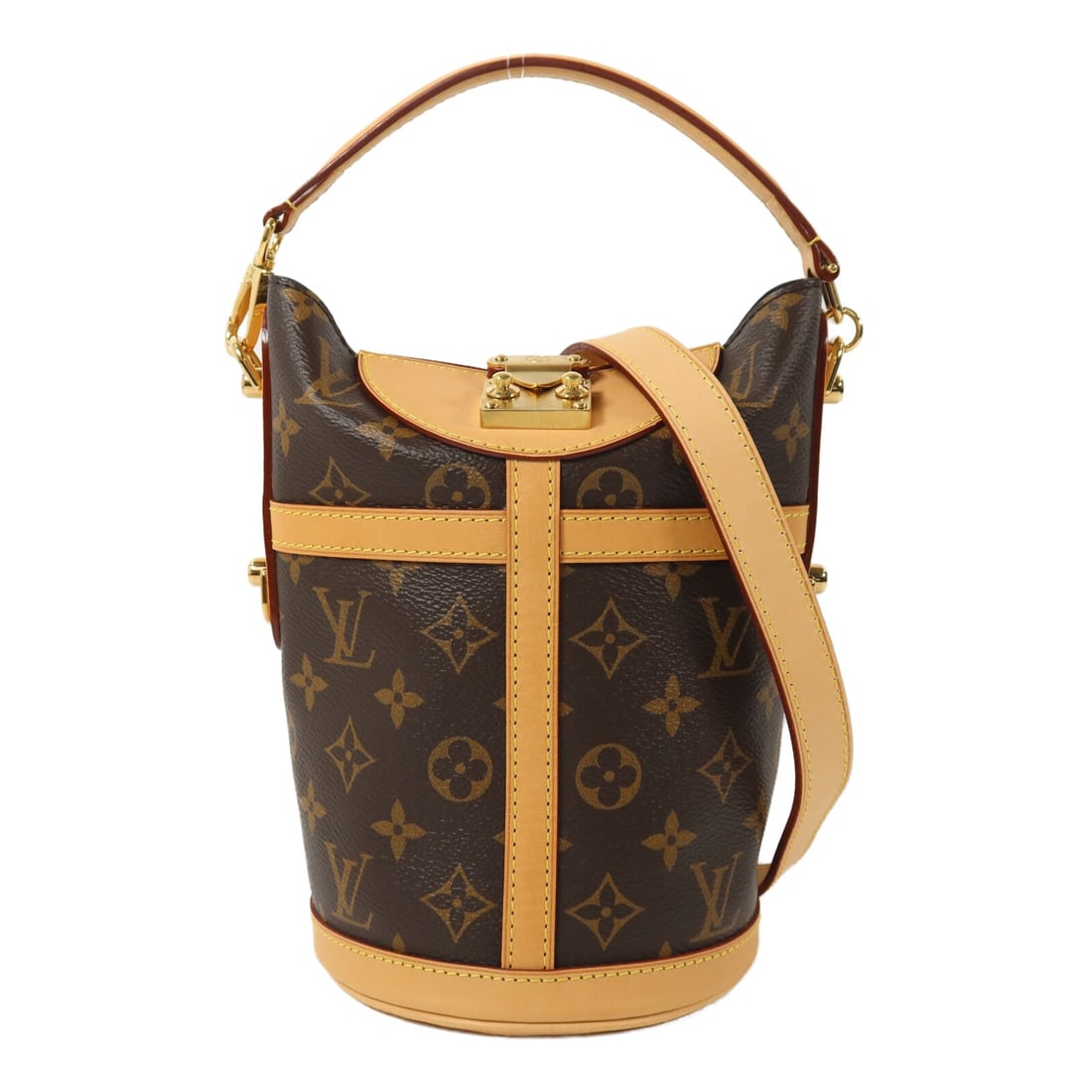 Louis Vuitton M43587 Monogram Duffle 2 Way Shoulder Bag Brown: Louis Vuitton M43587 Monogram Duffle 2 Way Shoulder Bag Brown Louis Vuitton Monogram duffle-style 2-way shoulder bag in brown PVC coated canvas. This women's bag features a top handle and a detachable