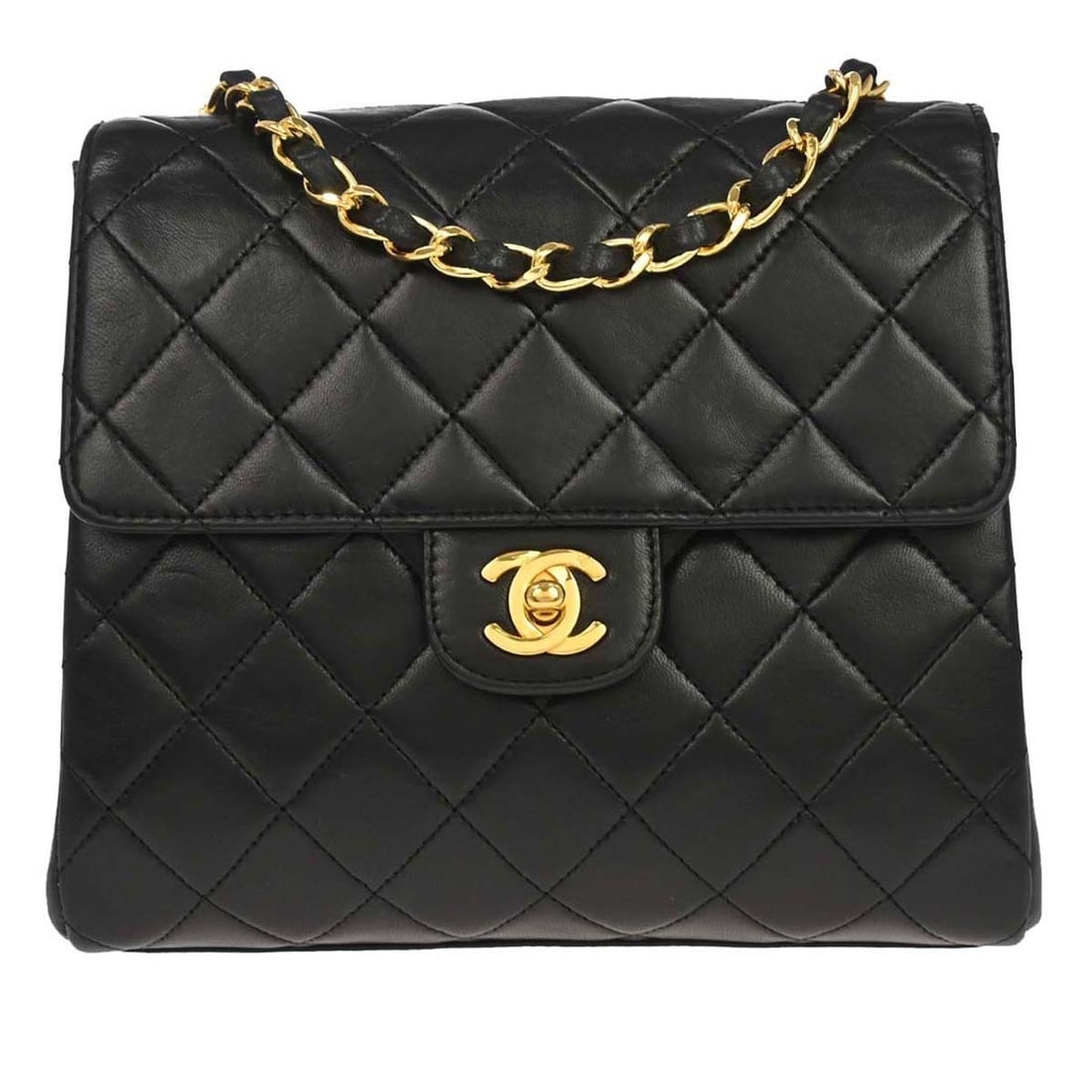 CHANEL Small Matelasse Shoulder Bag in Black Lambskin: CHANEL Small Matelasse Shoulder Bag in Black Lambskin Chanel single flap shoulder bag in black lambskin with matelasse quilting and a flap turnlock closure. This small shoulder bag features a black la