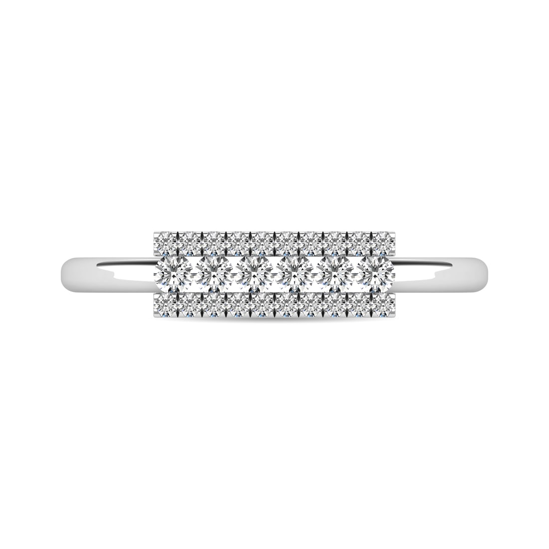 Diamond 1/4 Ct.tw Bar Ring in 14K White Gold: Diamond 1/4 Ct.tw Bar Ring in 14K White Gold 14k White Gold Stone Color: G-h Stone Clarity: I1 Each ring is presented in standard size 6.5. Complimentary resizing is available between sizes 510 (in 1/