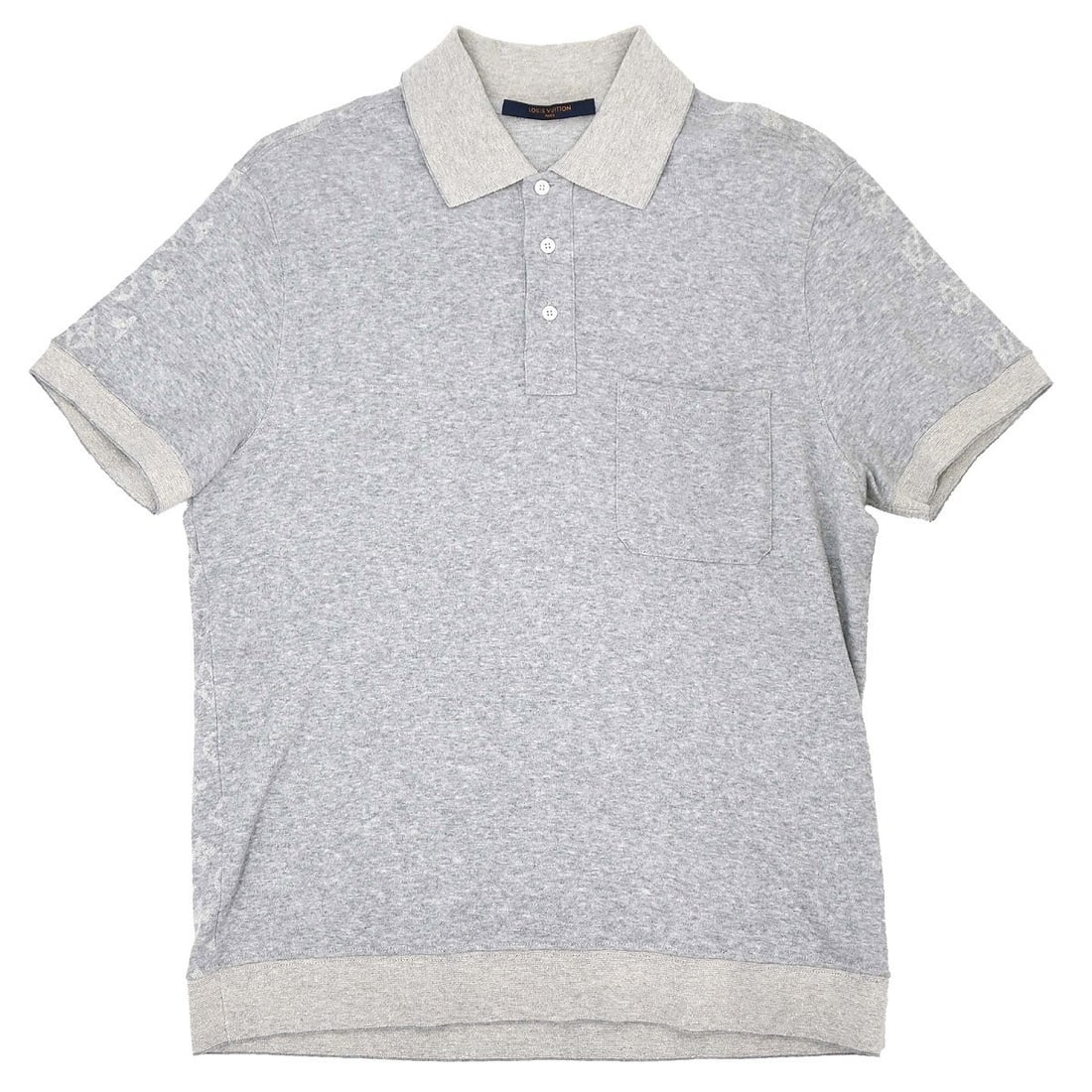 Louis Vuitton gray collared knit top short sleeve size S: Louis Vuitton gray collared knit top short sleeve size S Louis Vuitton women's gray short sleeve monogram knit top with a collared neckline and regular fit. Made in Italy, this casual top features one