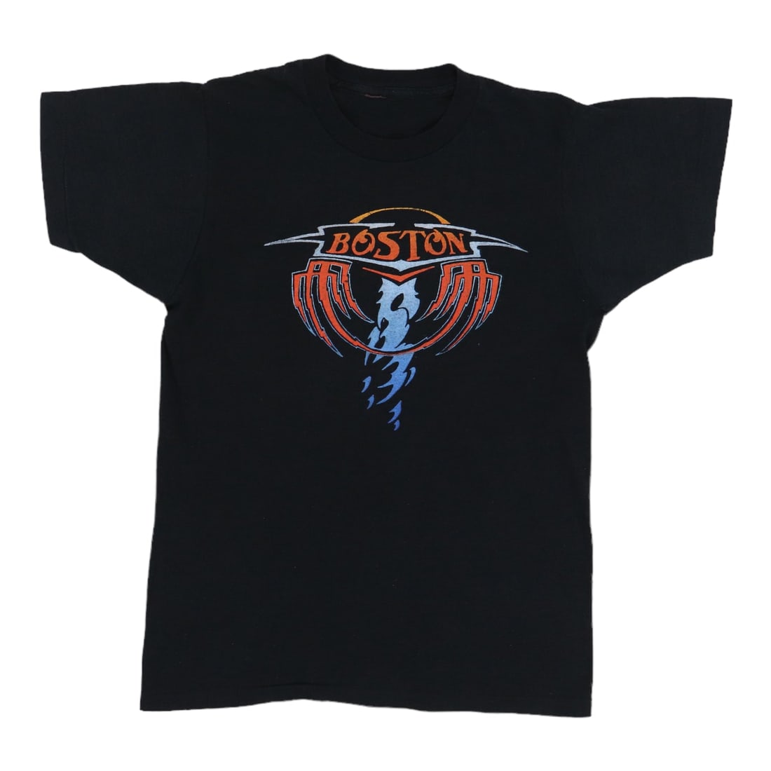 Black 1970s Vintage Boston T Shirt 50 50 Poly Cotton: Black 1970s Vintage Boston T Shirt 50 50 Poly Cotton Authentic original vintage Boston shirt from the 1970s. This black shirt has no back graphics and is in good condition with no holes or stains. It 