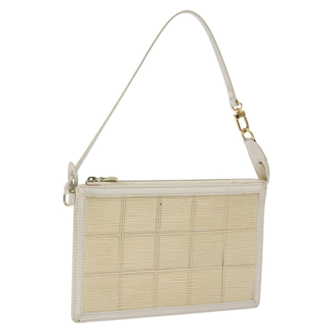Delmonico Pochette Beige Epi Leather Clutch by Louis Vuitton: Delmonico Pochette Beige Epi Leather Clutch by Louis Vuitton The Louis Vuitton Delmonico Pochette is crafted from stretch Epi leather in a beige tone, designed for women. Made in France, this bag feat