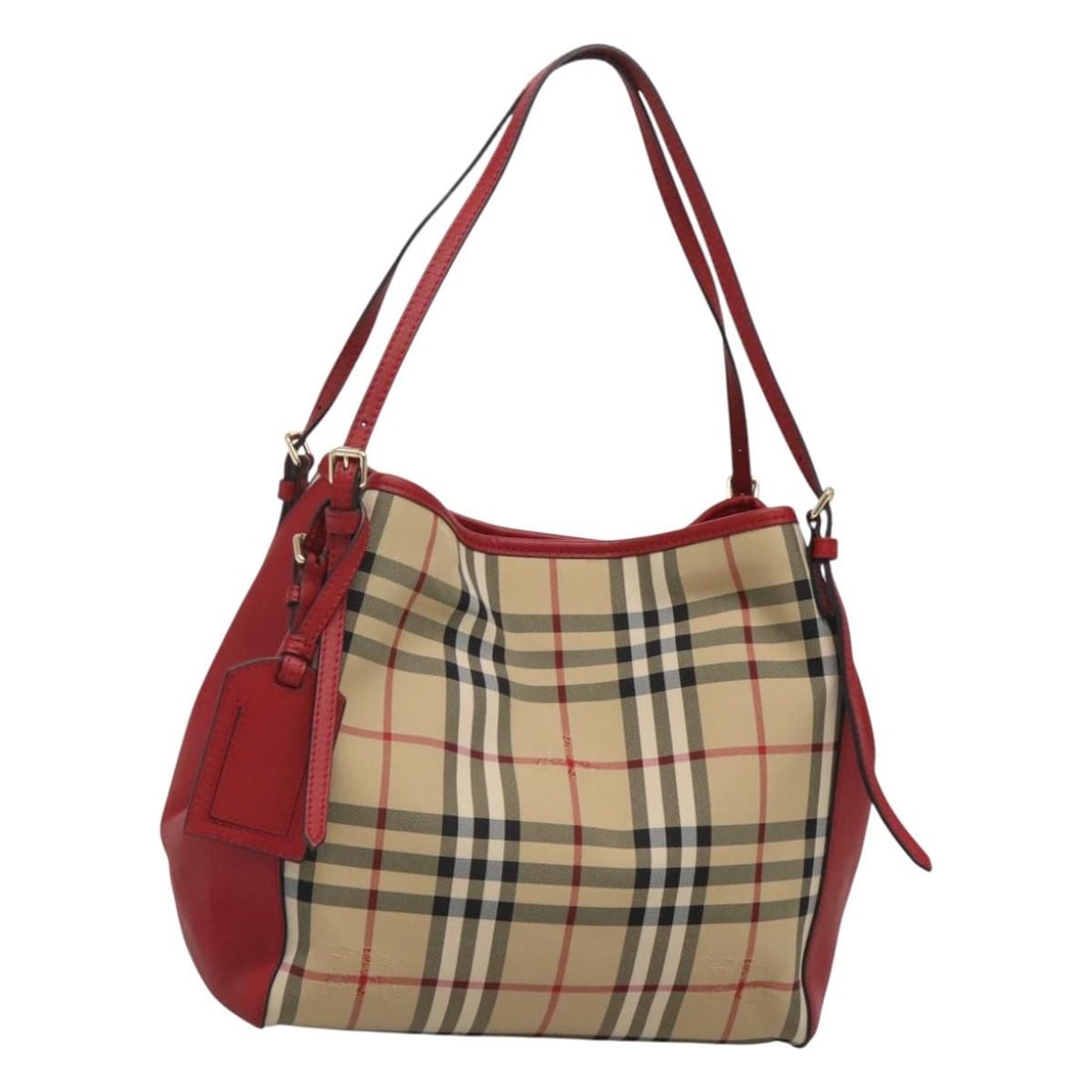 BURBERRY Nova Check Nylon Shoulder Bag Beige Gold Tone: BURBERRY Nova Check Nylon Shoulder Bag Beige Gold Tone Burberry Nova Check shoulder bag in beige and gold nylon, designed for women and made in Italy. This pre-owned bag includes only the item shown a